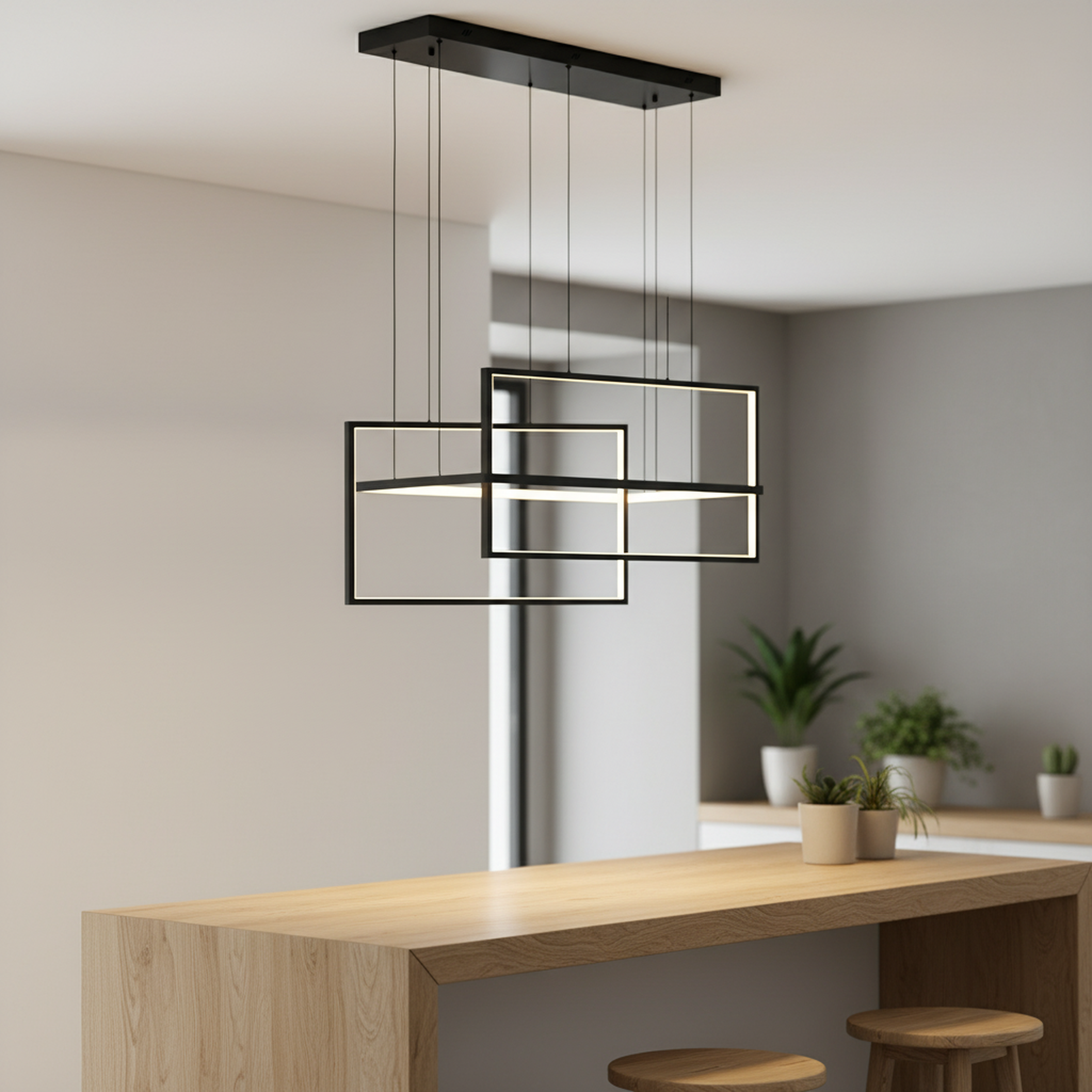 40"/54" 3 Lights Rectangle Black Integrated LED Dimmable Chandelier