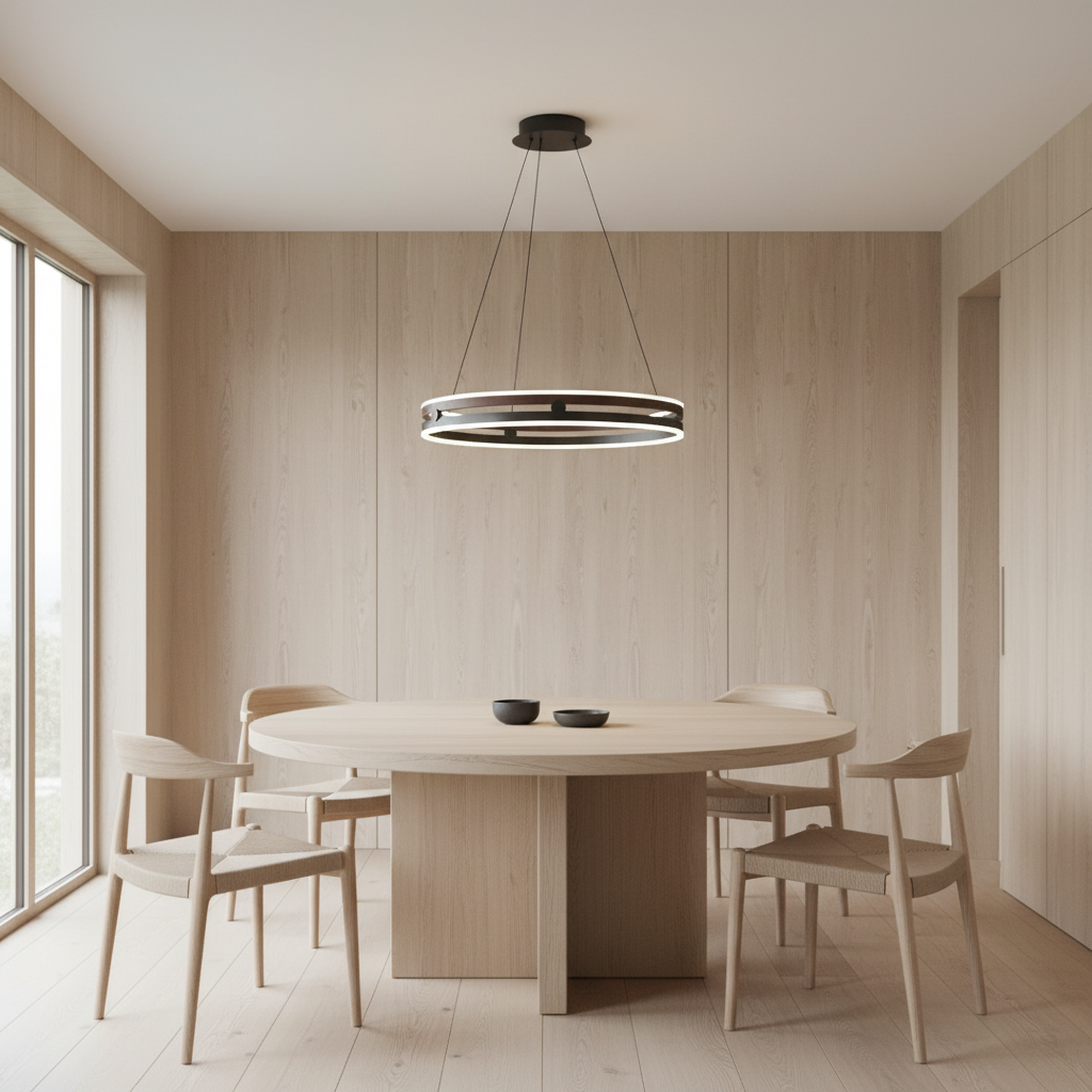 24" Black&Walnut Finish Integrated LED Dimmable Pendant Light,H3"