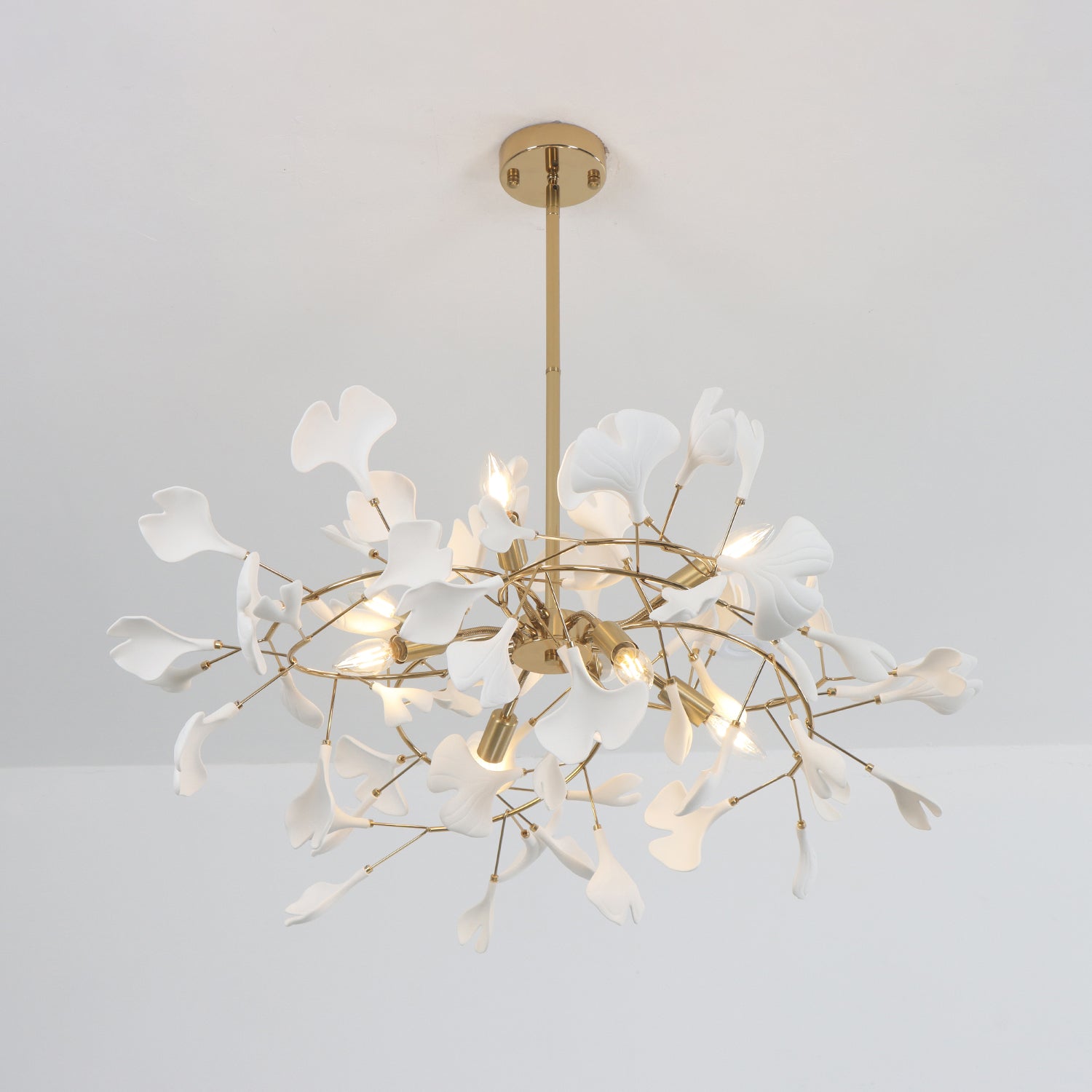 6 Lights Branch Chandelier with White Ceramic Ginkgo Leaves