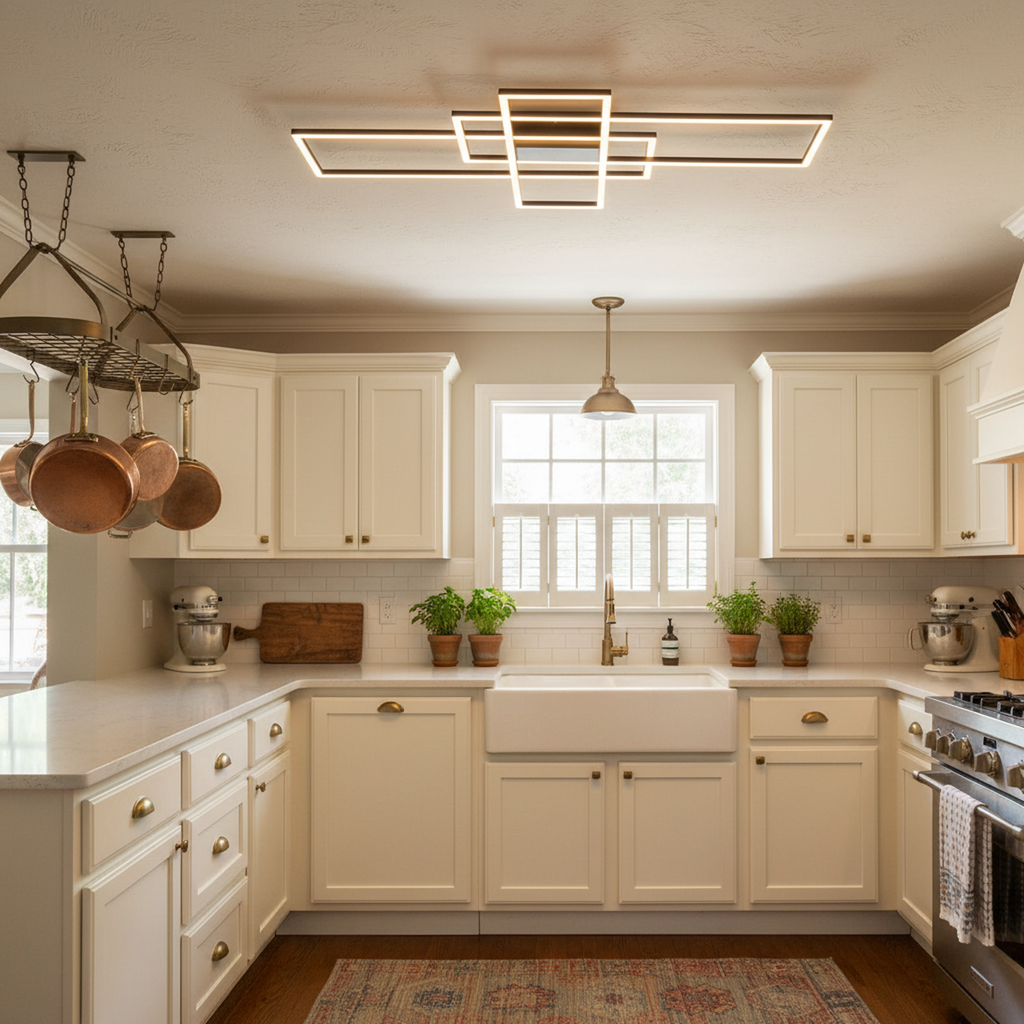 42/54 In. 3-Light Black Dimmable LED Flush Mount for Living Dining Room Rectangular Close to Ceiling Light