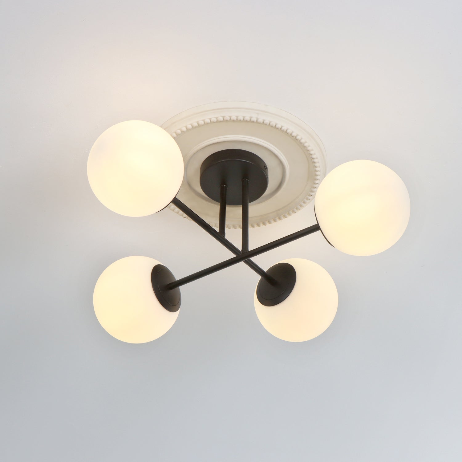 4/6 Lights Modern Sputnik Semi Flush Mount with Opal Glass Shade