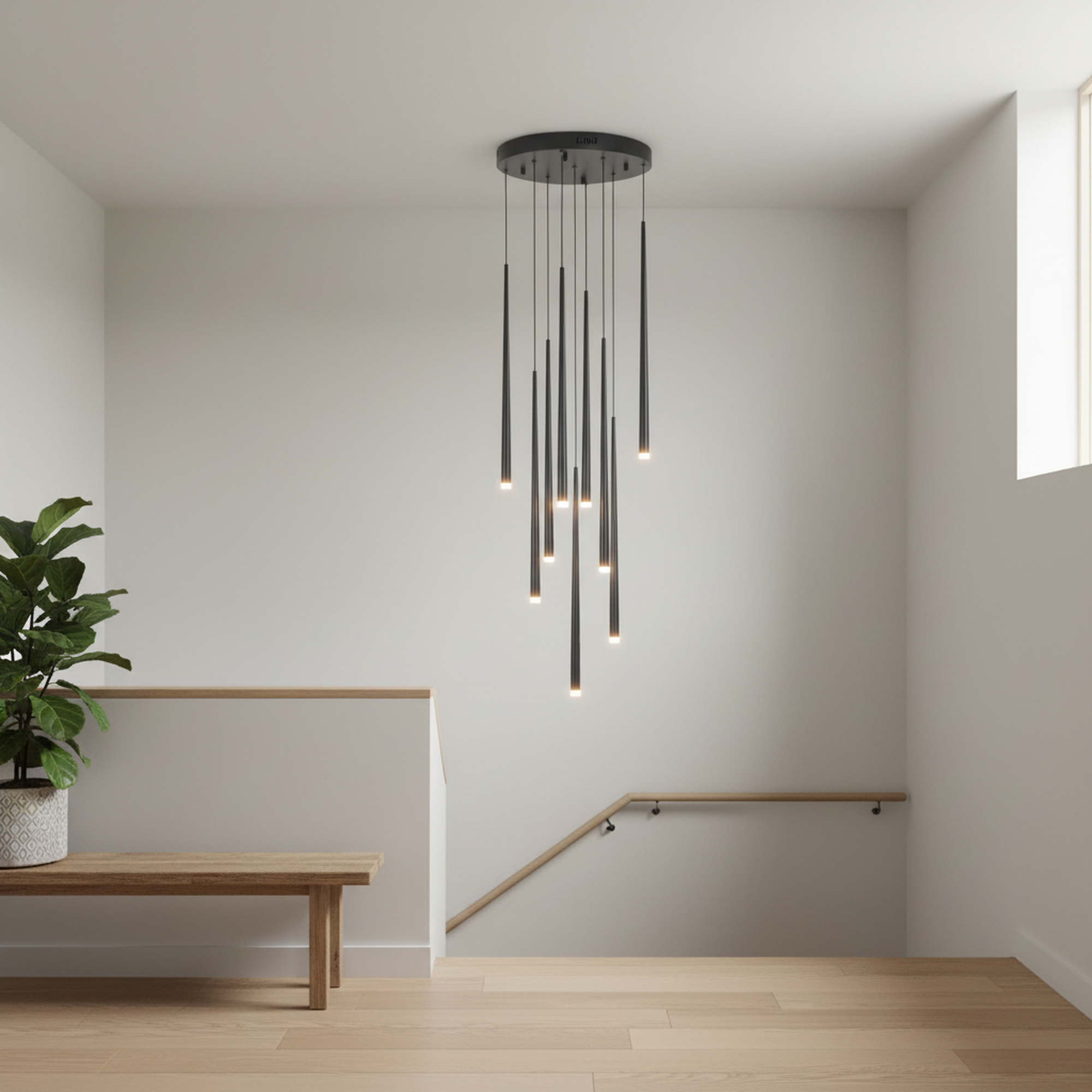 Black Cone Modern LED 3000K Chandelier with Triac Dimmablefor Living Dining Room Kitchen Stairs