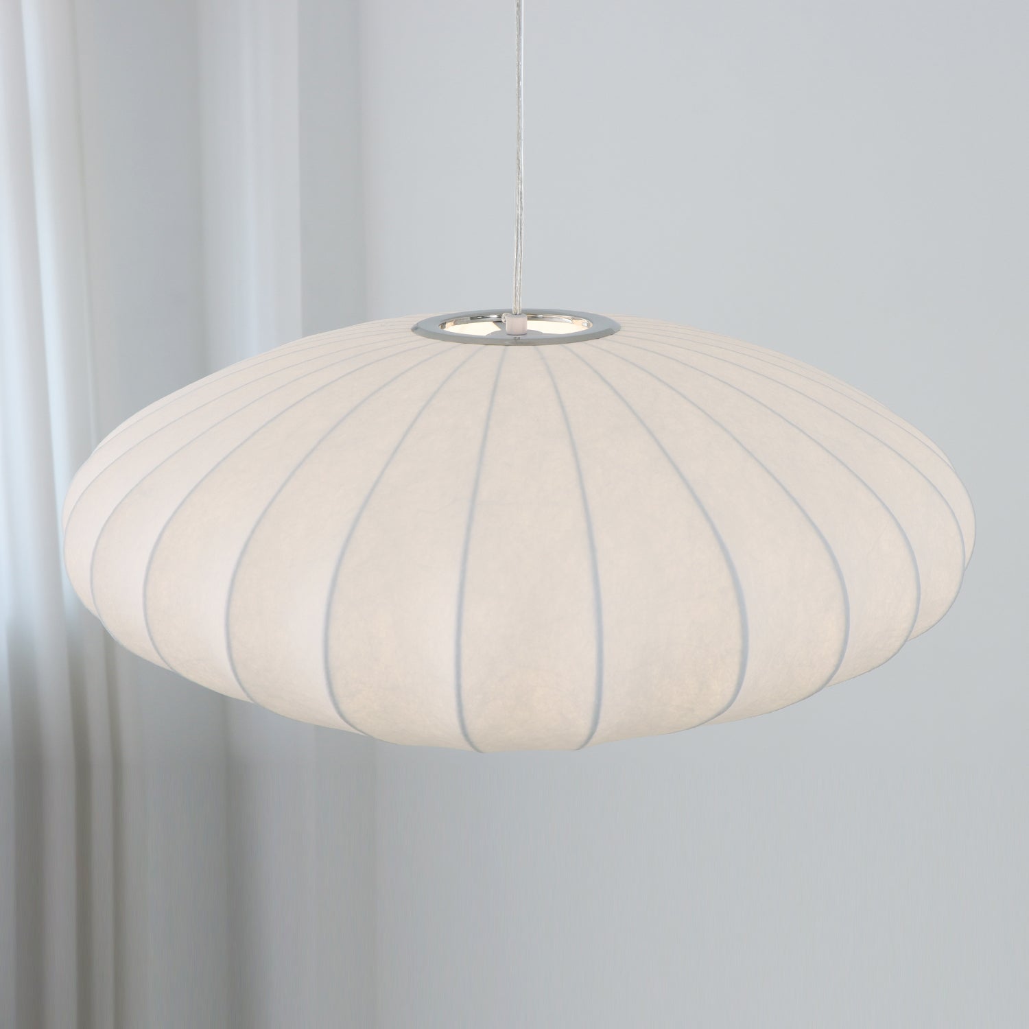 Saucer 1-Light White Silk Shade Pendant Light with E26 Bulb Base