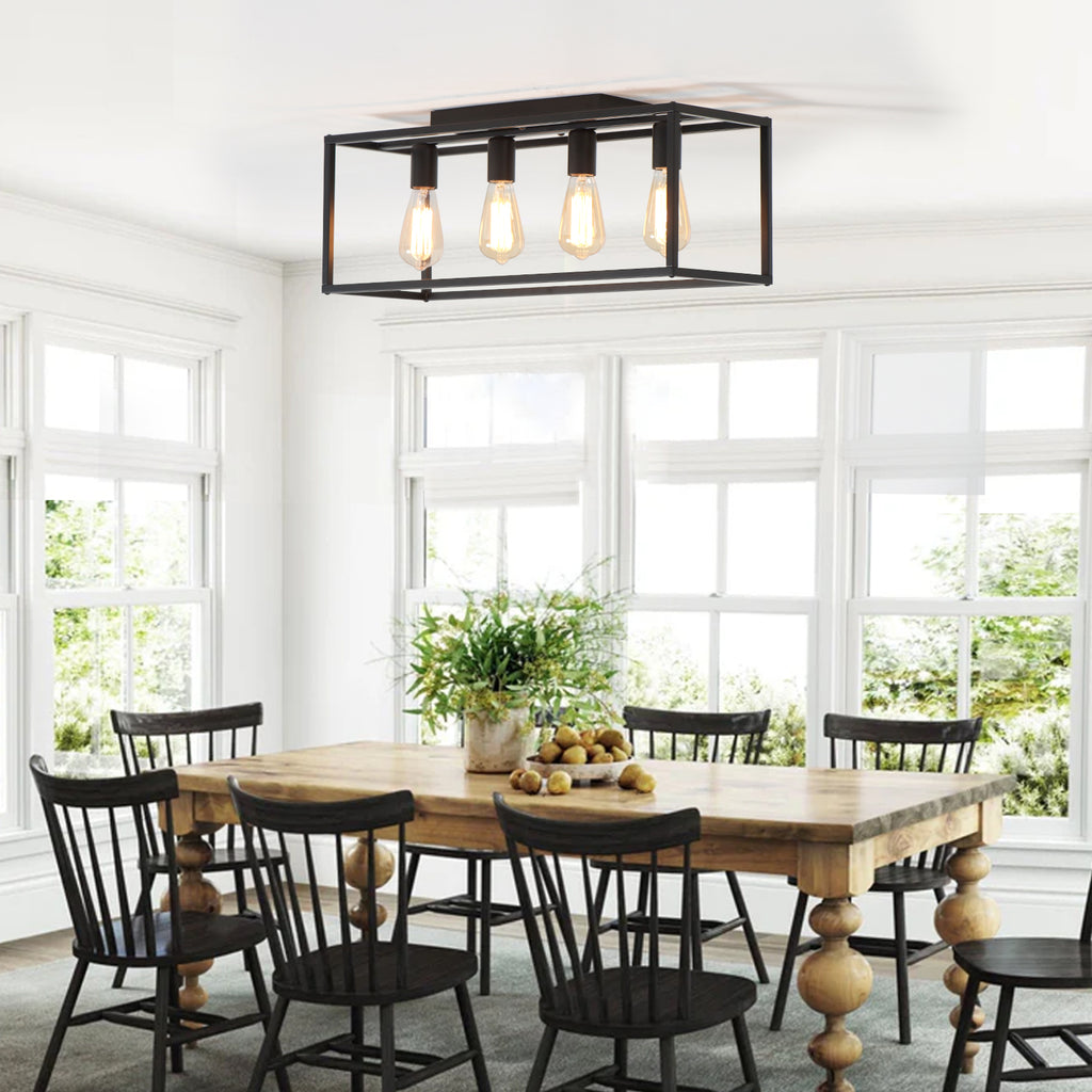 4/6 Lights Vintage Farmhouse Cage Metal Flush Mount Ceiling Light for Living Room Kitchen Island