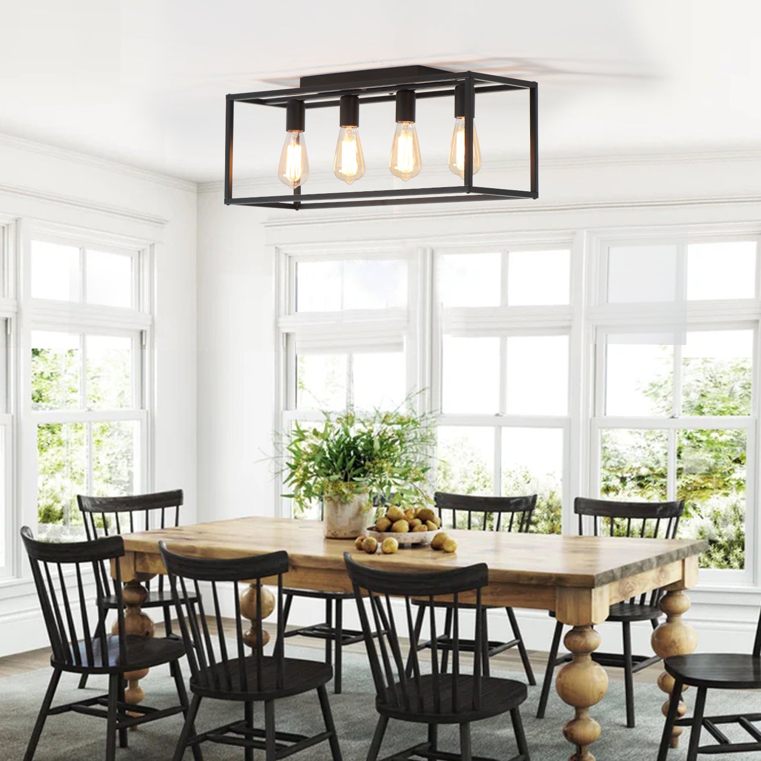 4/6 Lights Vintage Farmhouse Cage Metal Flush Mount Ceiling Light for Living Room Kitchen Island