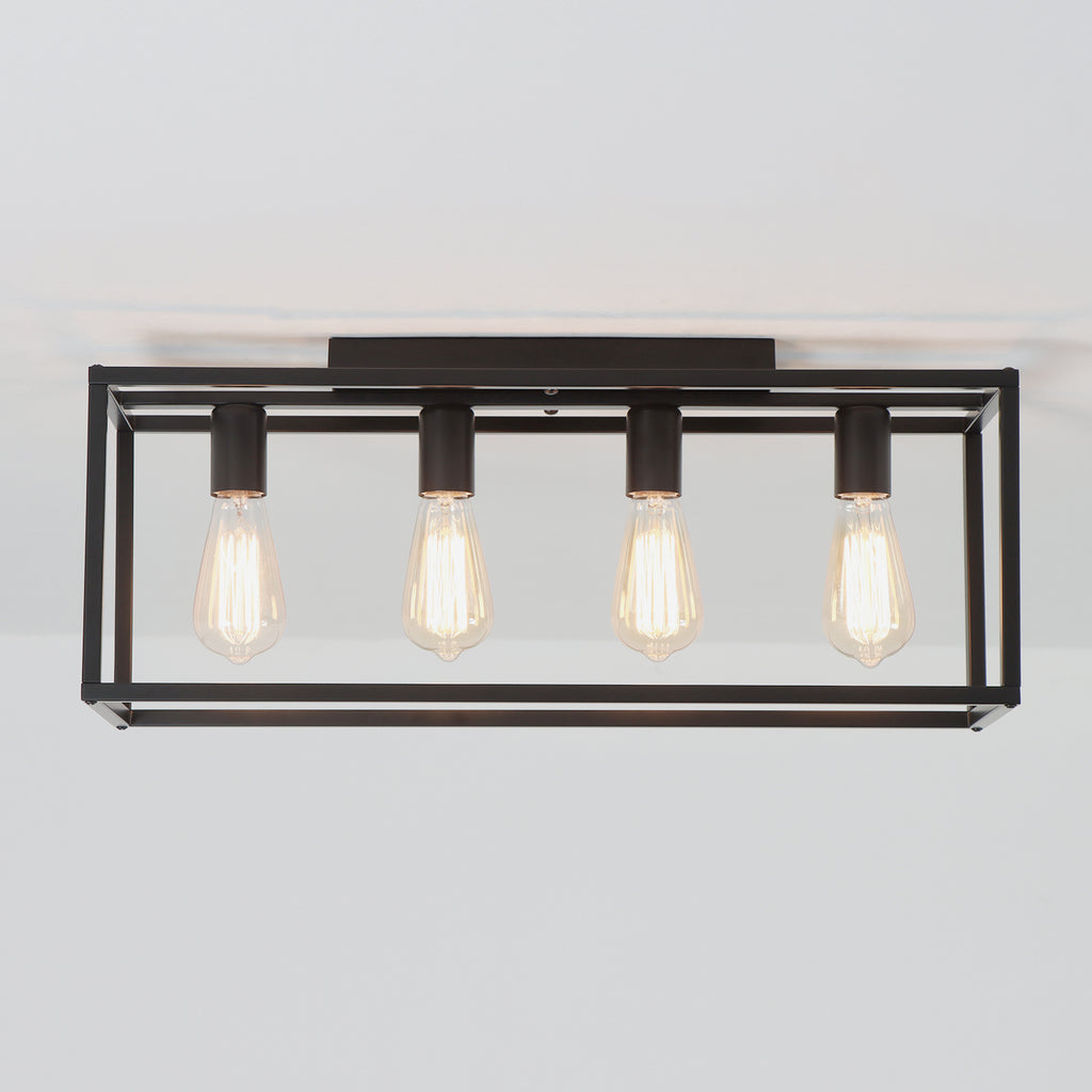 4/6 Lights Vintage Farmhouse Cage Metal Flush Mount Ceiling Light for Living Room Kitchen Island