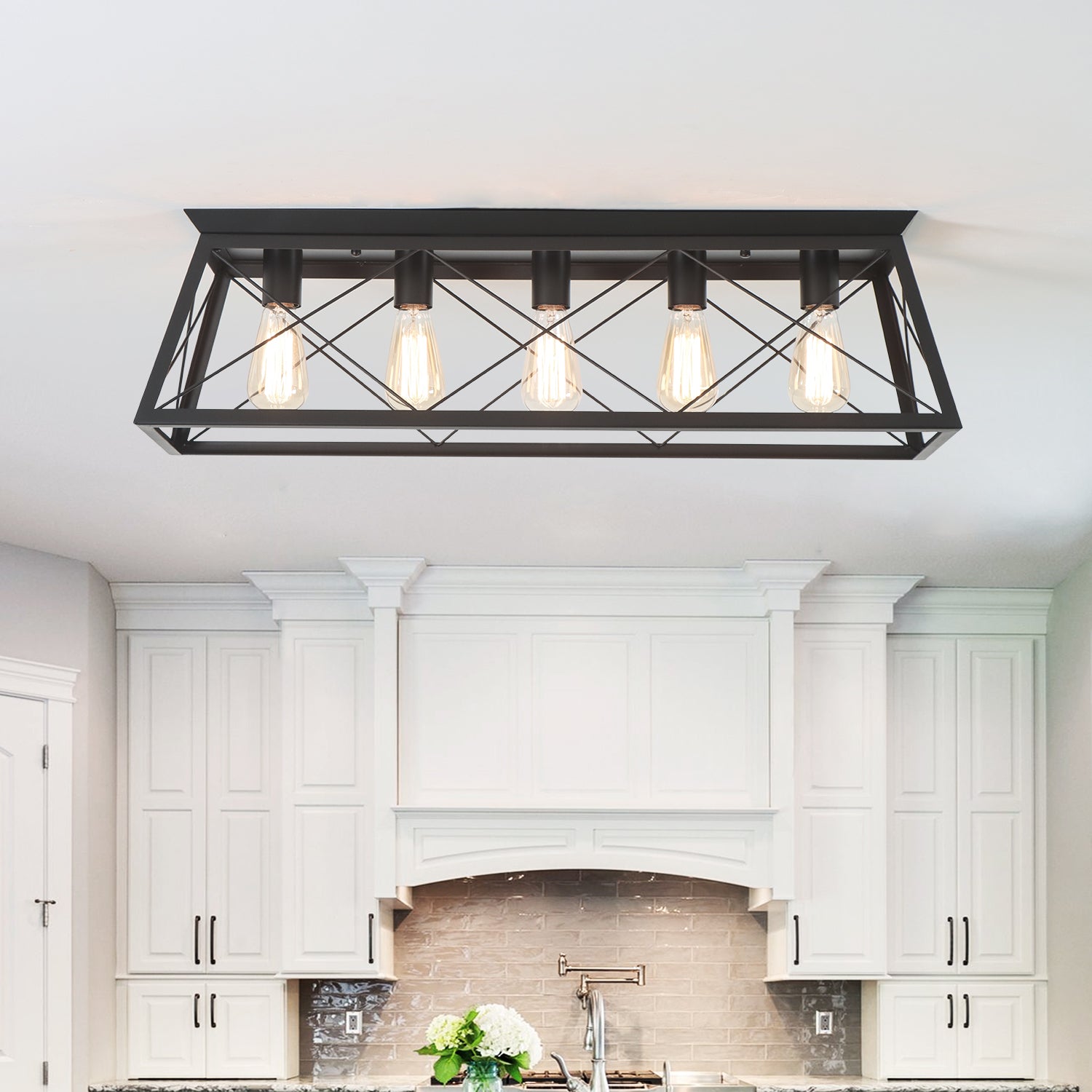 31.5 Inch 5 Lights Vintage Farmhouse Flush Mount Ceiling Fixture for Living Room Dining Room