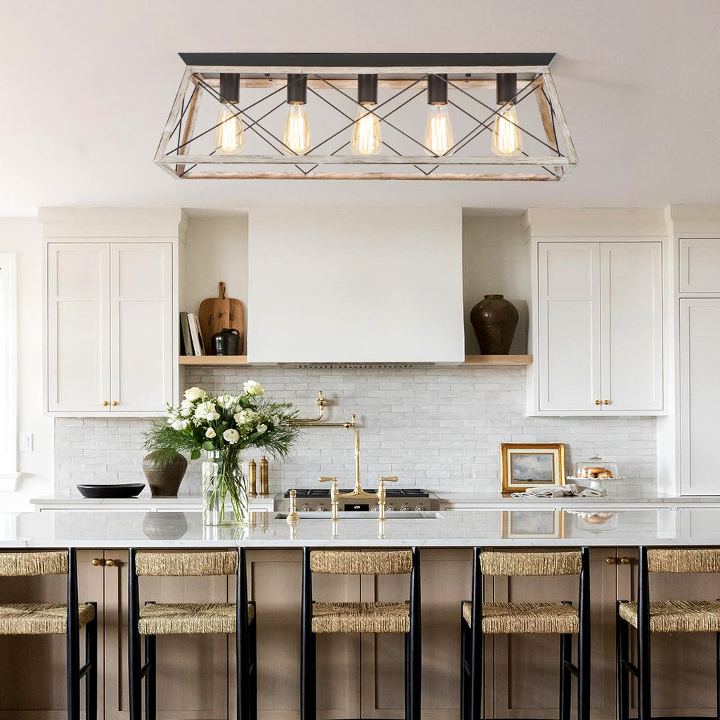 31.5 Inch 5 Lights Vintage Farmhouse Flush Mount Ceiling Fixture for Living Room Dining Room