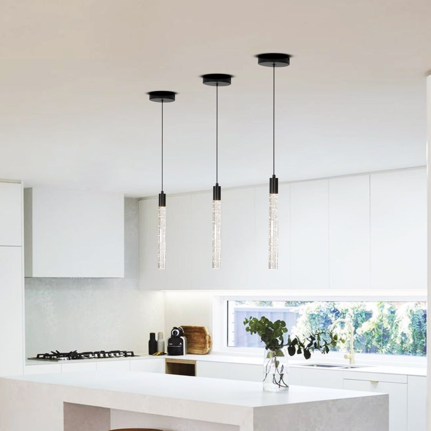 Cylinder Crystal Dimmable Integrated LED Chandelier for Stairs Dining Room Hallway