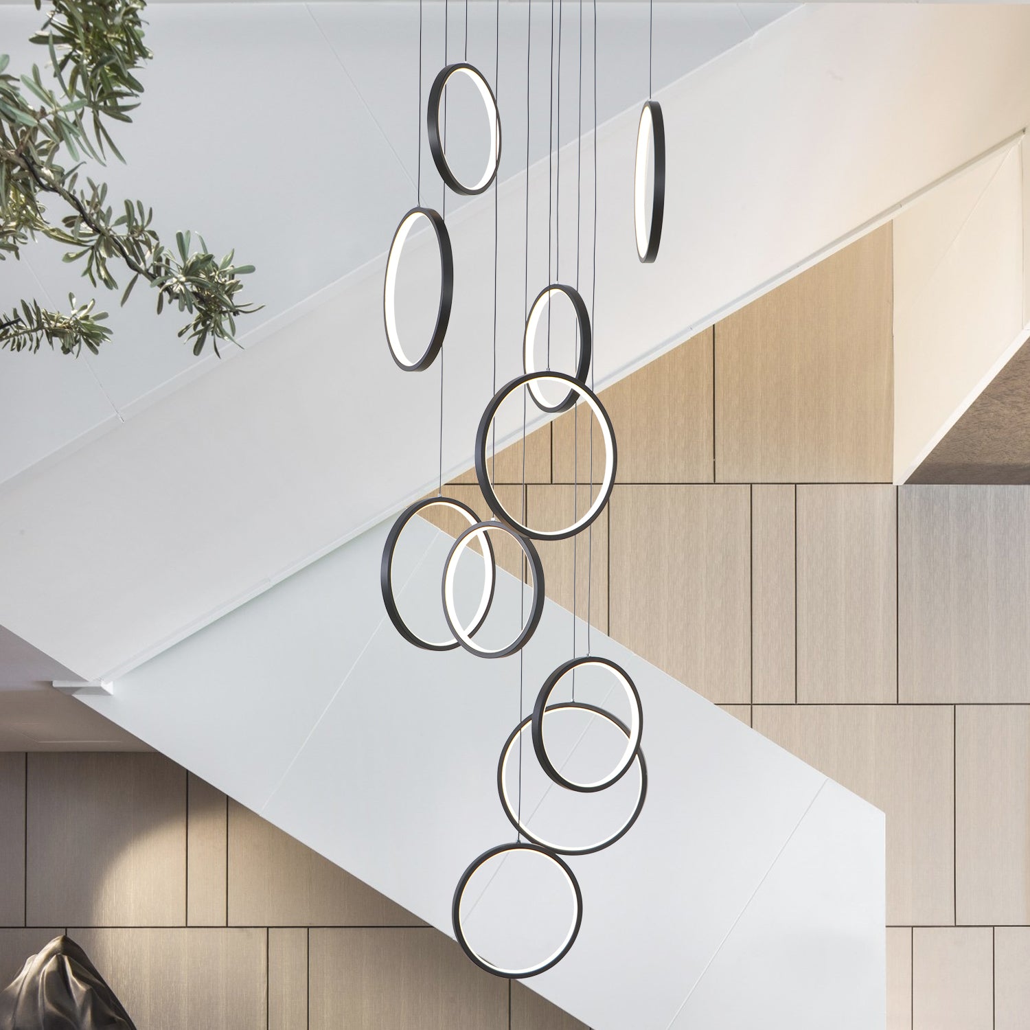 7/10 Lights Rings Modern LED Dimmable  Black High Ceiling Chandelier