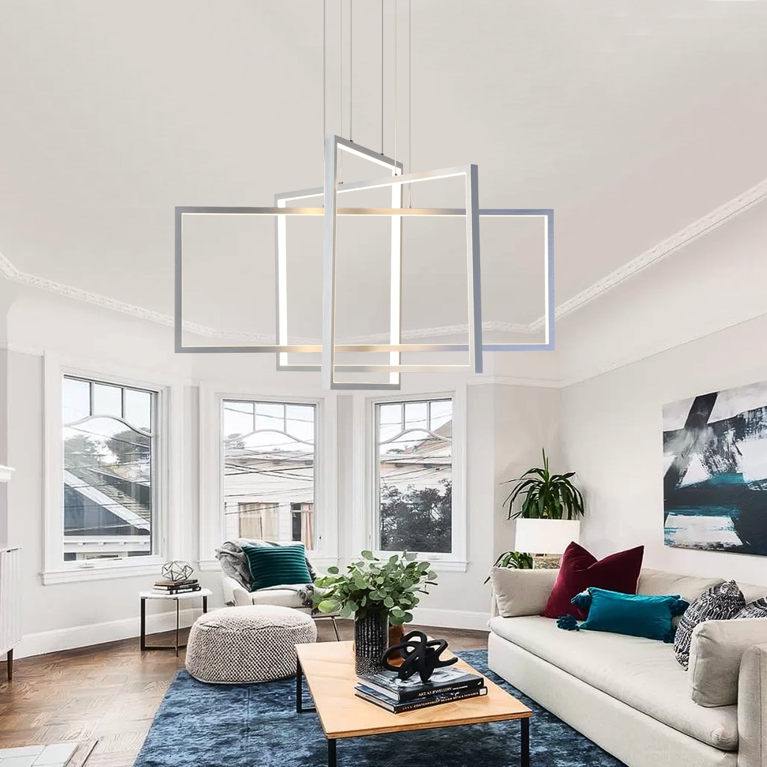 3 Lights 31.4" Rectangle Modern LED Dimmable Chandelier