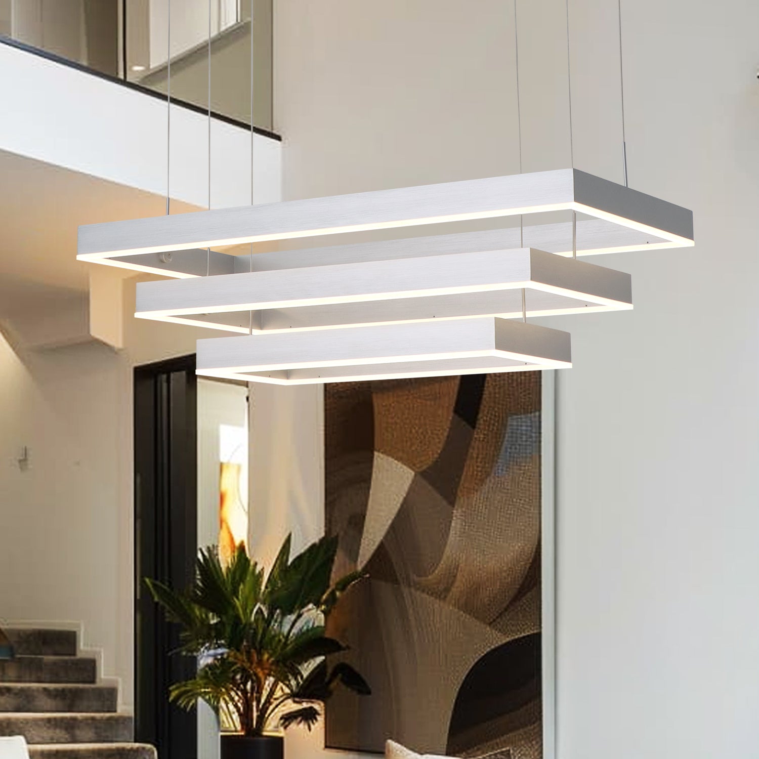 3-Lights 39 in. Rectangular Dimmable Integrated LED Chandelier