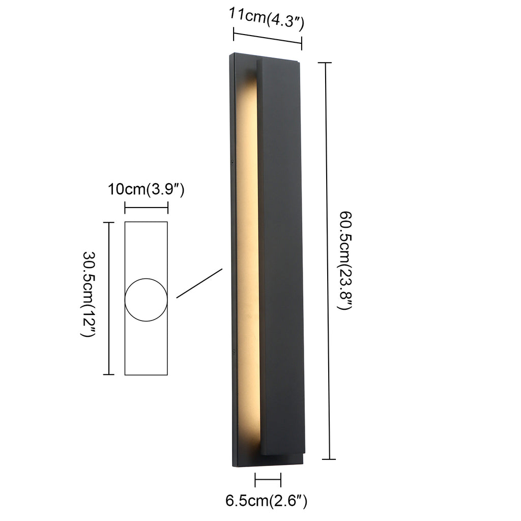 Black Rectangular Outdoor Waterproof Integrated LED Wall Sconce 3000K Warm Light