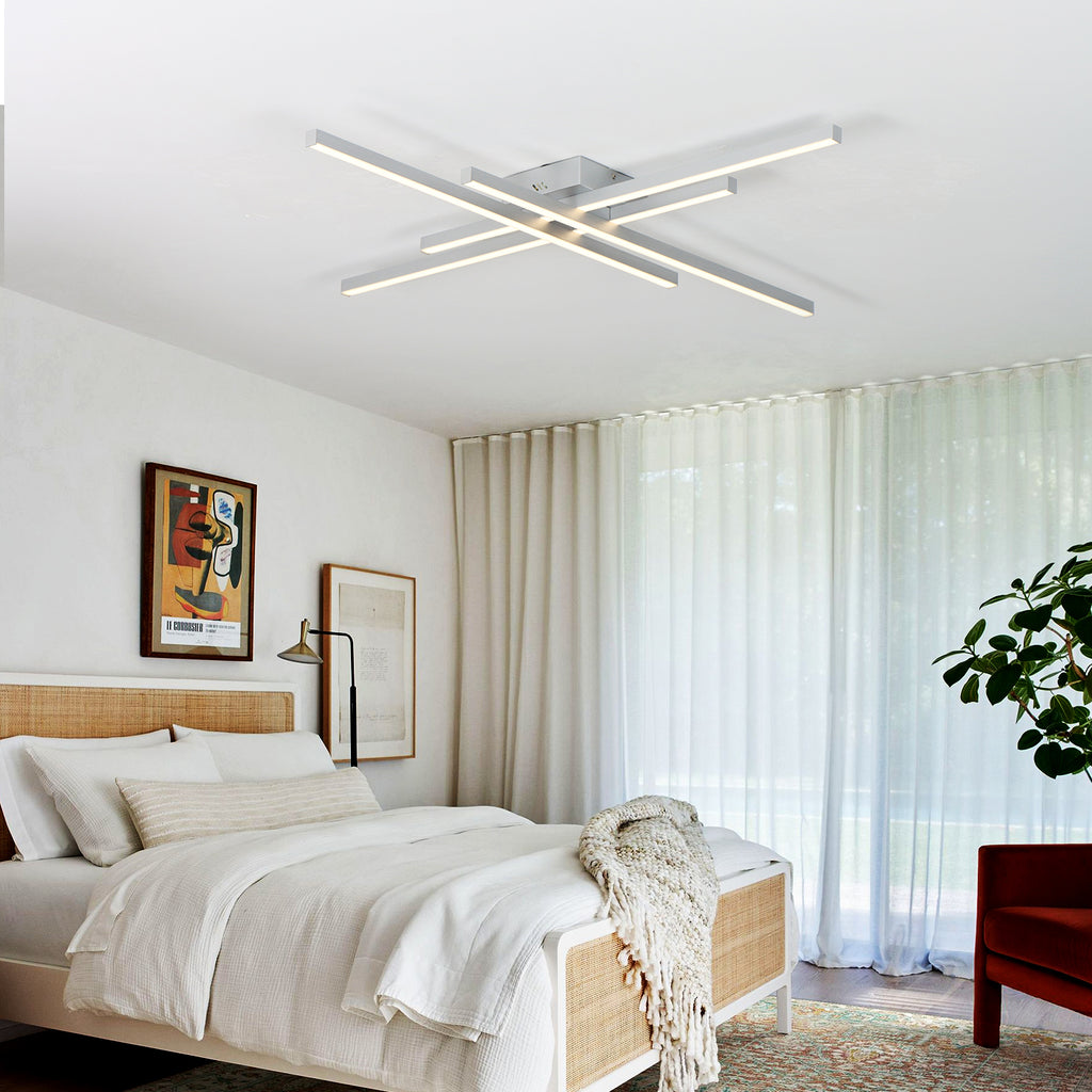 4-Lights Linear Modern LED Dimmable Flush Mount with Remote Control