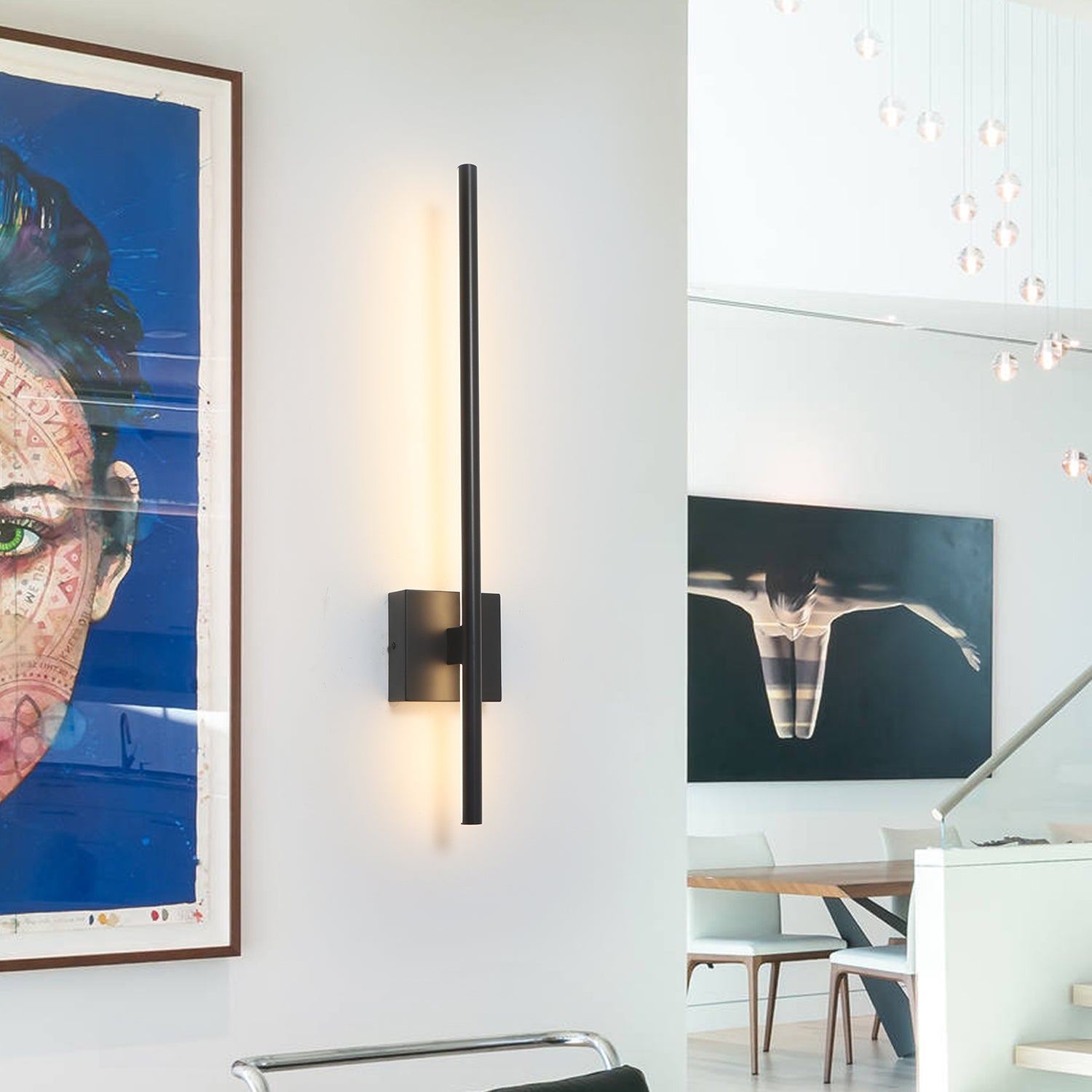 28"/36"/44" Single Cylinder Minimalist Triac Dimmable LED Black Wall Sconce