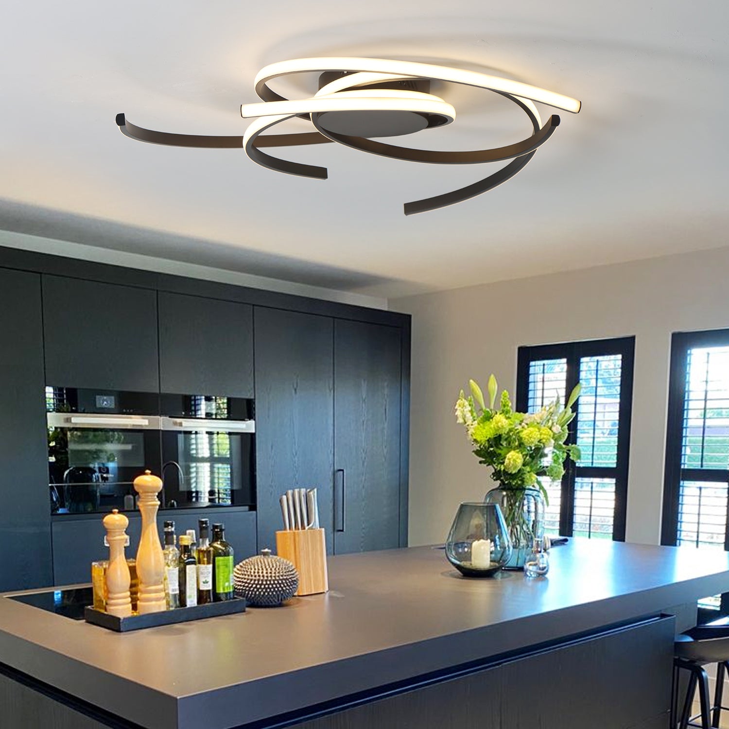 3 Lights Swirl Linear Integrated LED Dimmable Flush Mount Ceiling Light