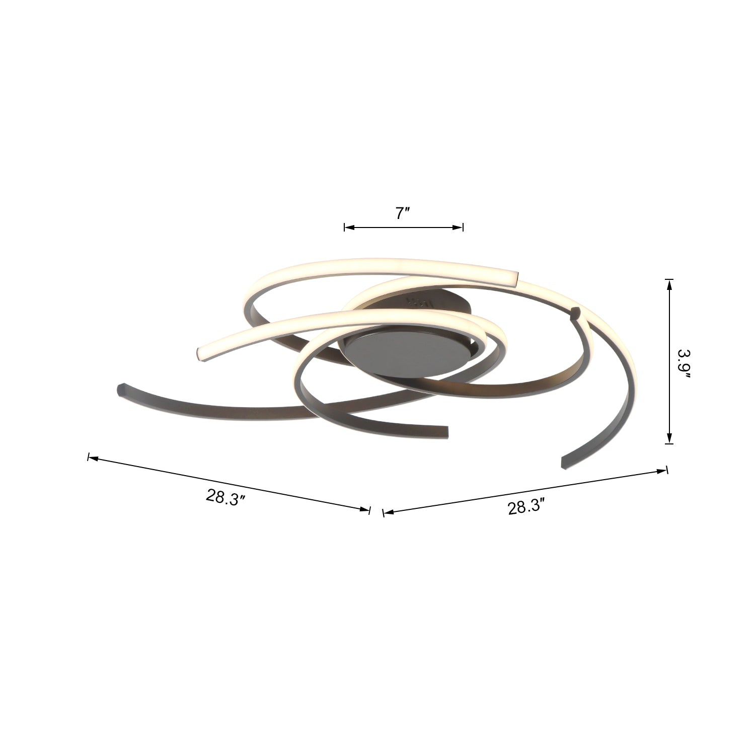 3 Lights Swirl Linear Integrated LED Dimmable Flush Mount Ceiling Light