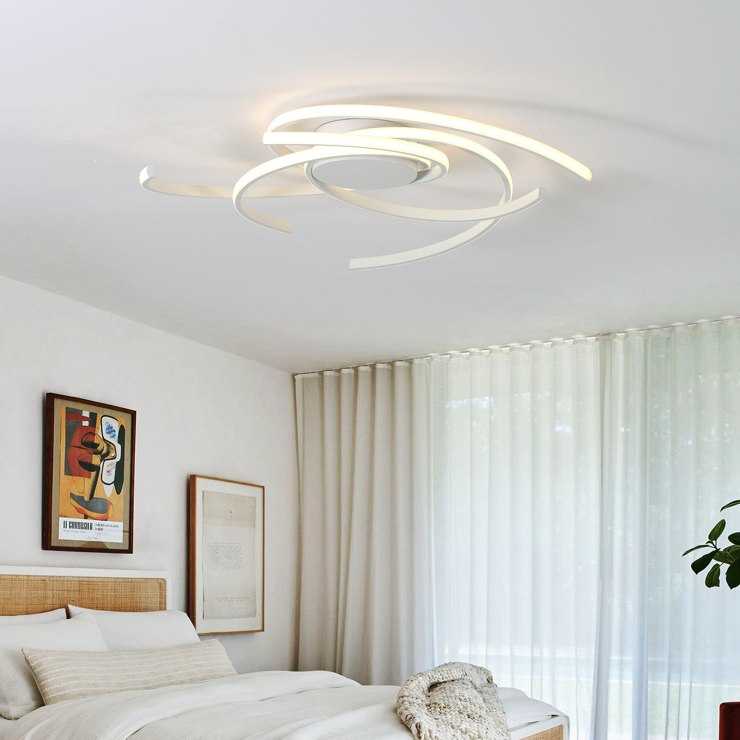 3 Lights Swirl Linear Integrated LED Dimmable Flush Mount Ceiling Light
