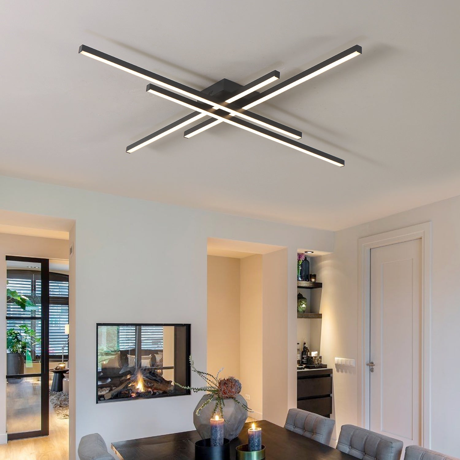 4-Lights Linear Modern LED Dimmable Flush Mount with Remote Control