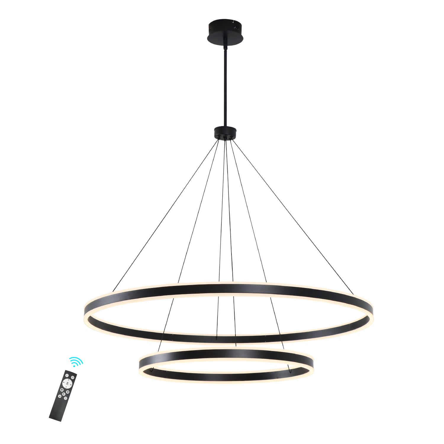 2 Lights Rings Up&Down-Lighting Black Integrated LED Dimmable Chandelier