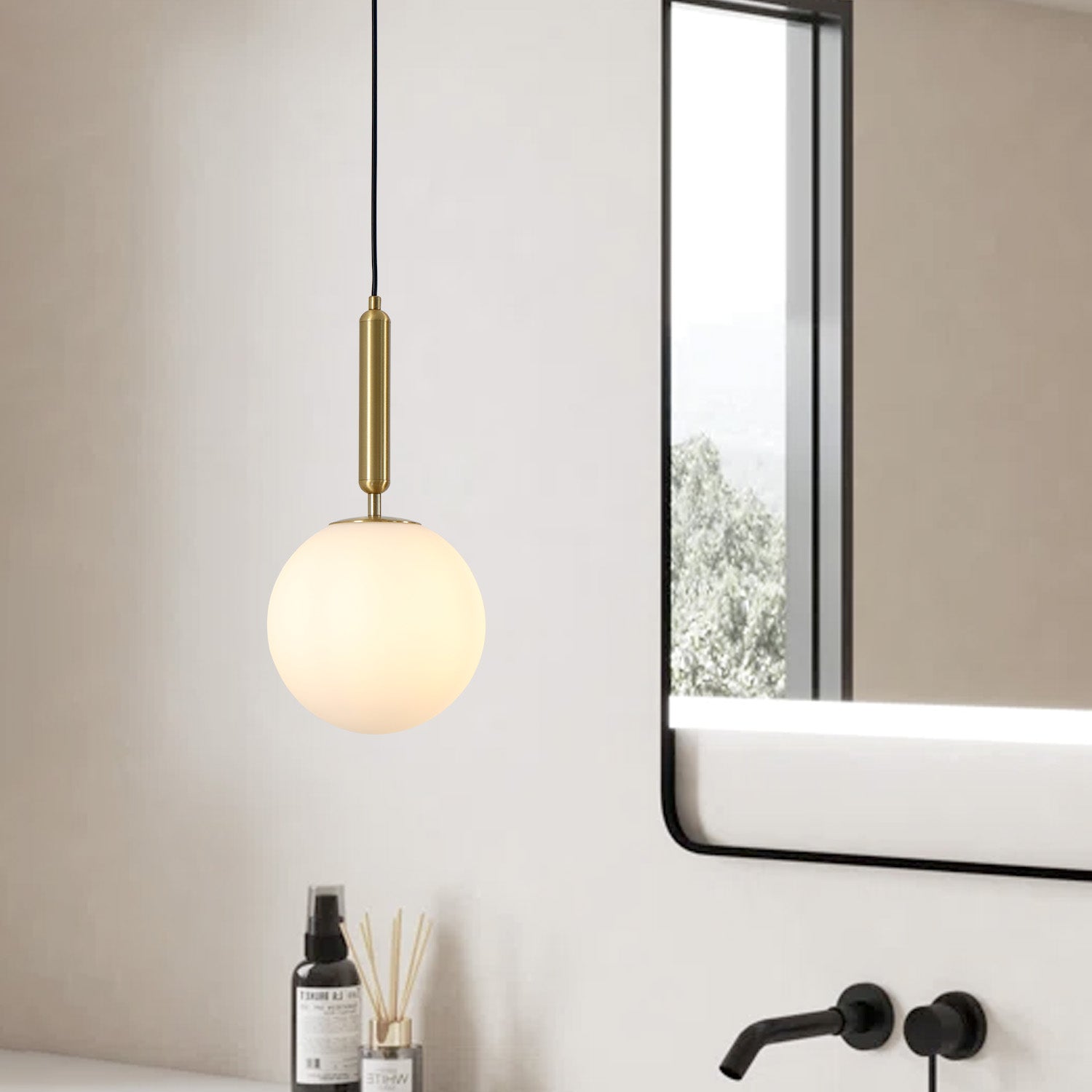 8 In. 1-Light Modern Globe Glass Shade Mini-Pendant Light with E12 Base