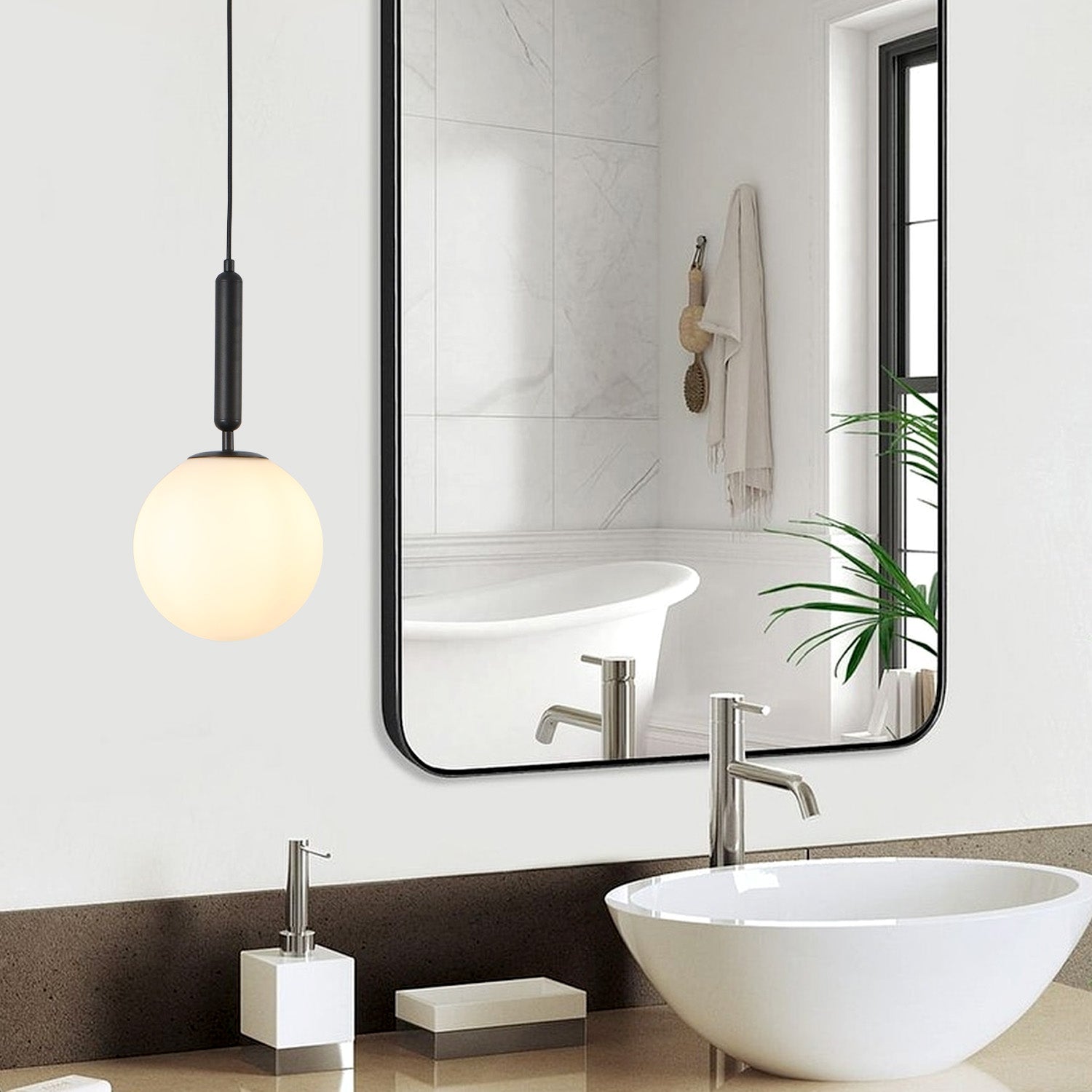 8 In. 1-Light Modern Globe Glass Shade Mini-Pendant Light with E12 Base