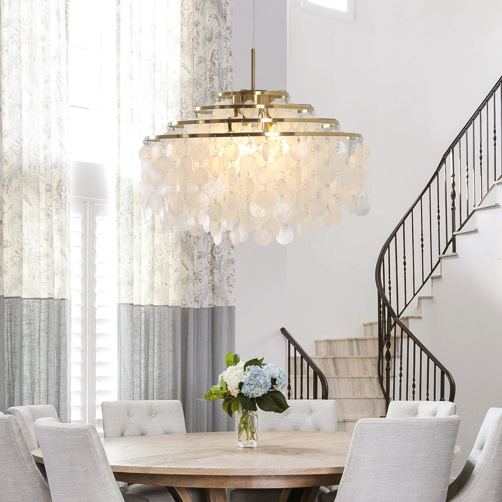 Capiz 1/3/6 Lights Shell Brass Chandelier with E12 Bulb Base