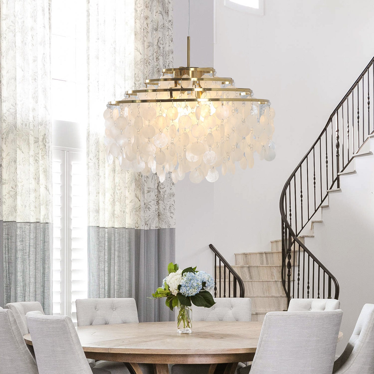 Capiz 1/3/6 Lights Shell Brass Chandelier with E12 Bulb Base