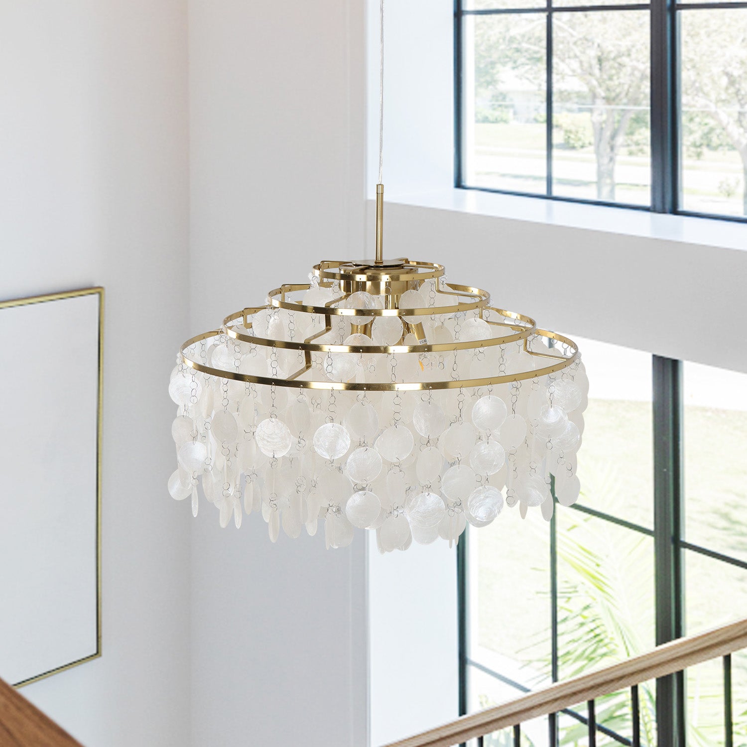 Capiz 1/3/6 Lights Shell Brass Chandelier with E12 Bulb Base