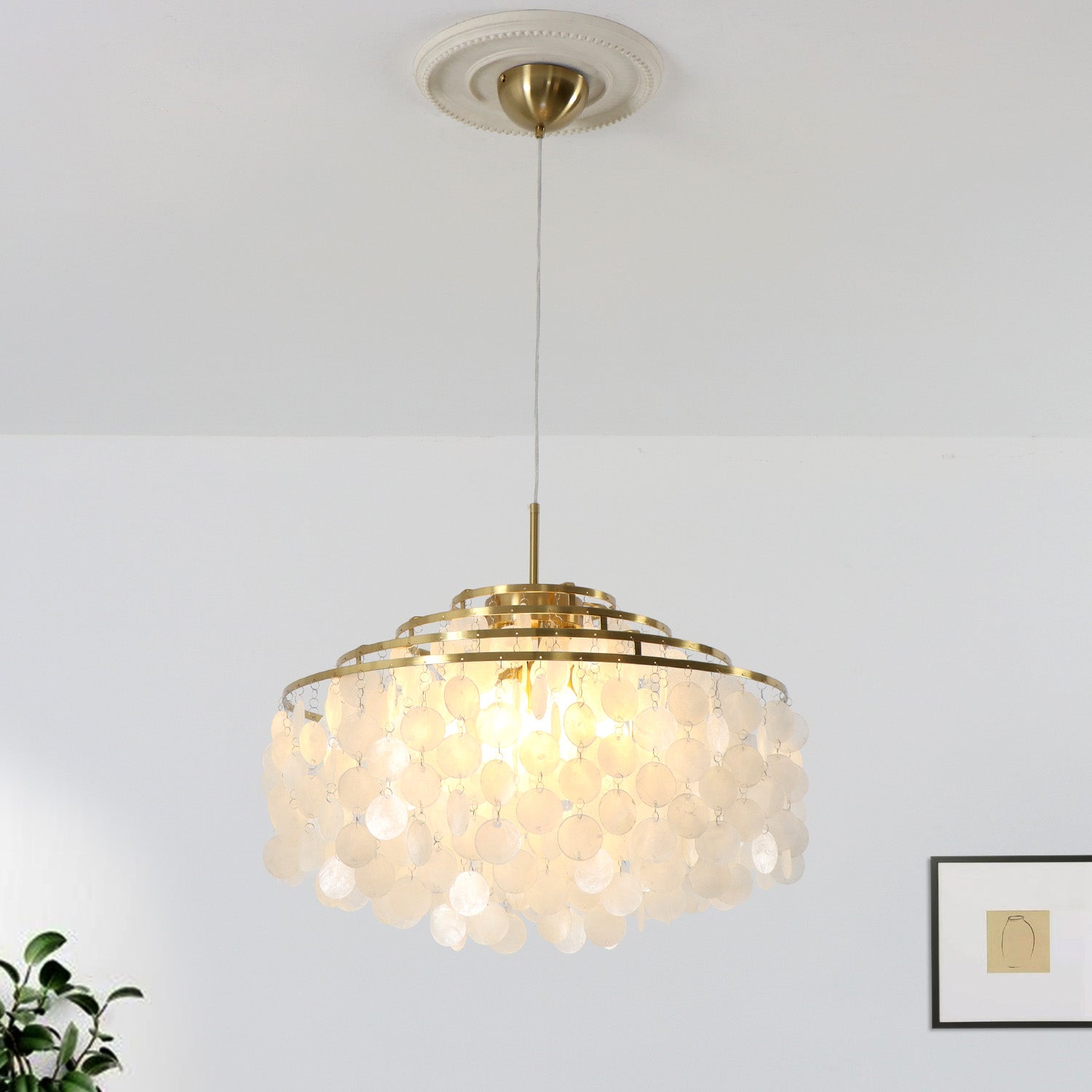 Capiz 1/3/6 Lights Shell Brass Chandelier with E12 Bulb Base