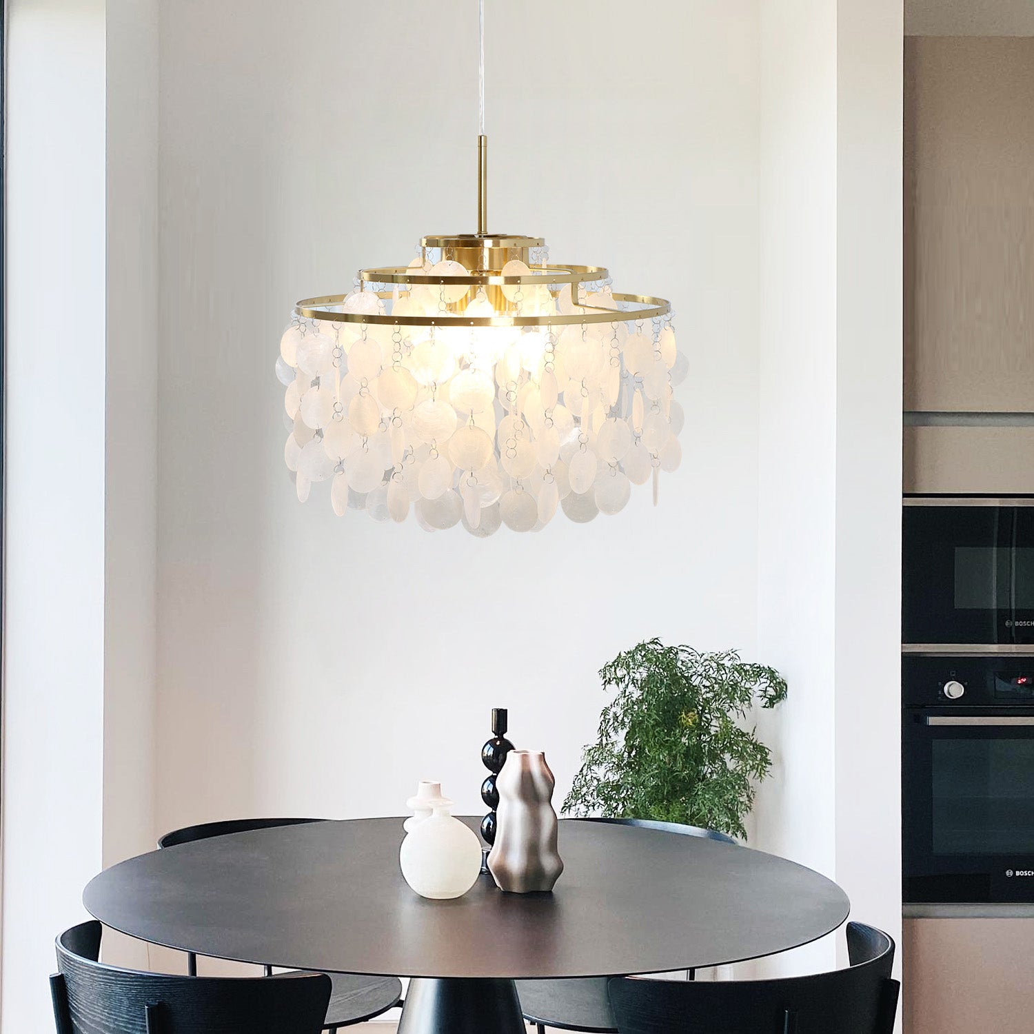 Capiz 1/3/6 Lights Shell Brass Chandelier with E12 Bulb Base