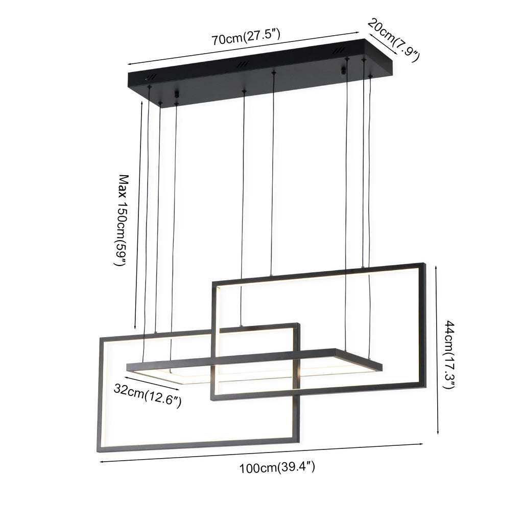 40"/54" 3 Lights Rectangle Black Integrated LED Dimmable Chandelier