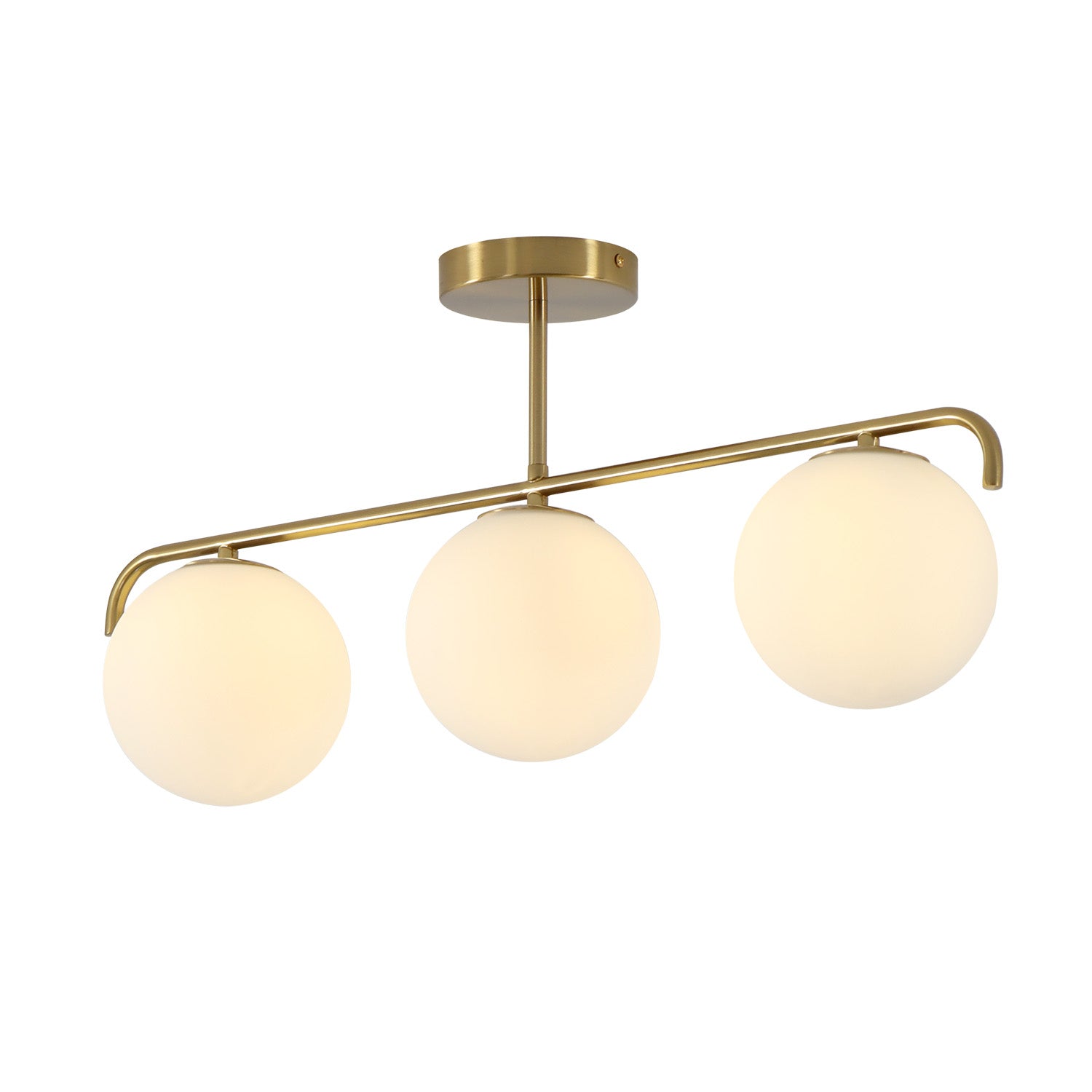 27.3" 3 Lights White Globe Glass Shade Linear Flush Mount for Dining Room Hallway