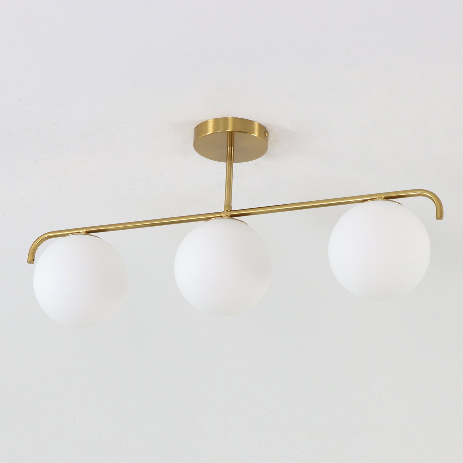 27.3" 3 Lights White Globe Glass Shade Linear Flush Mount for Dining Room Hallway