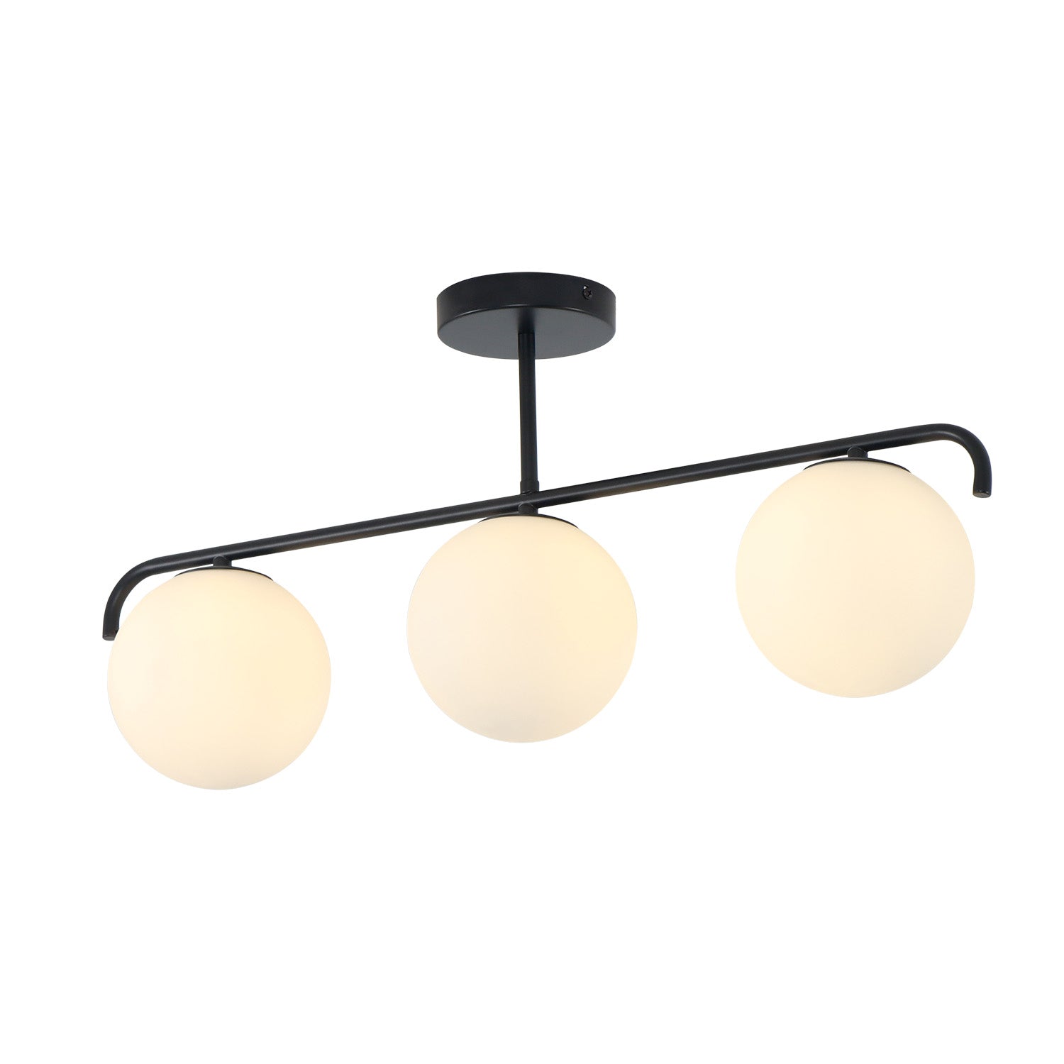 27.3" 3 Lights White Globe Glass Shade Linear Flush Mount for Dining Room Hallway