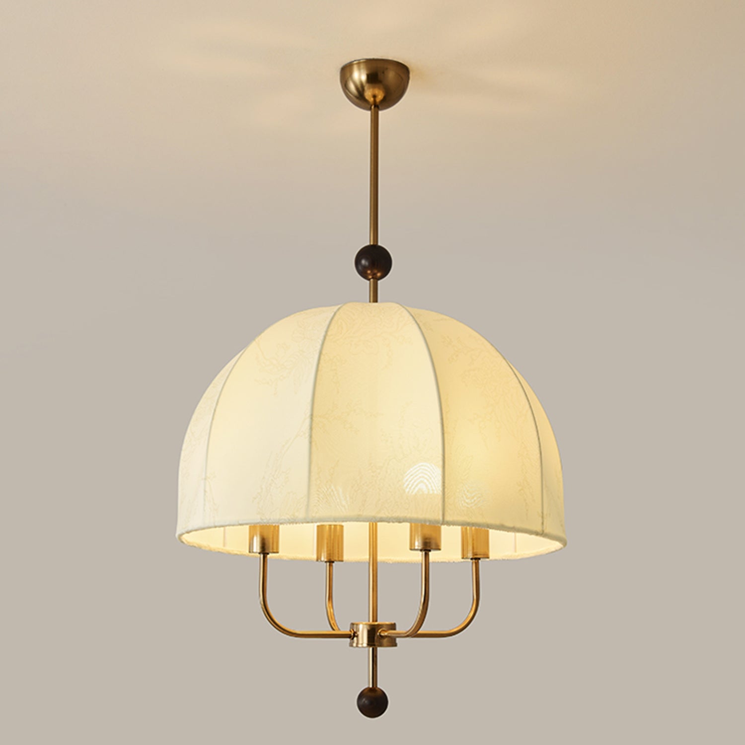 4 Lights Bronze Antique Hanging Chandelier with White Fabric Shade