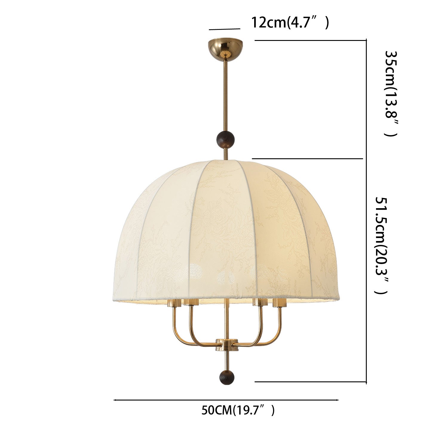 4 Lights Bronze Antique Hanging Chandelier with White Fabric Shade