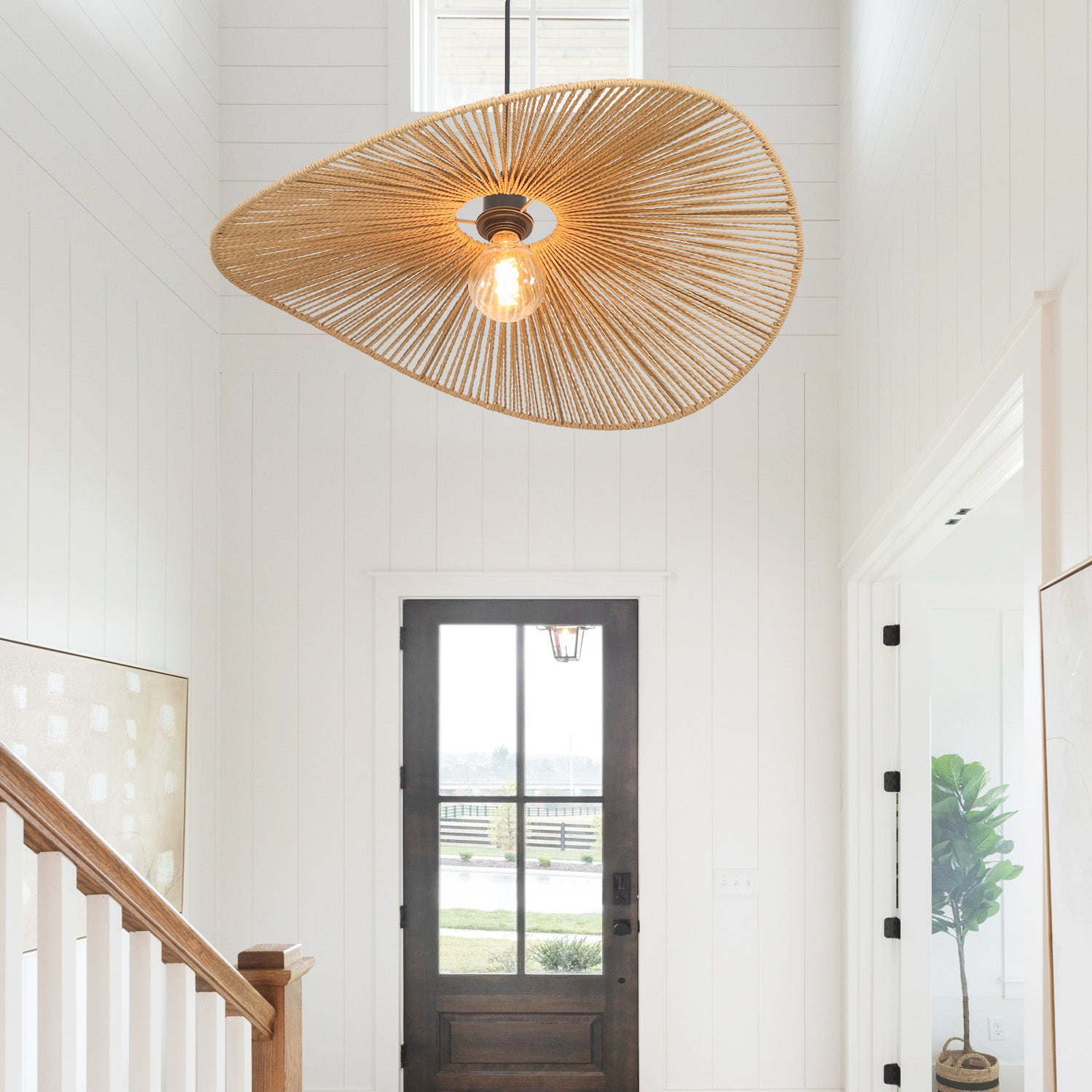 Boho 1 Light Hand-Woven Rattan Farmhouse Pendant Light