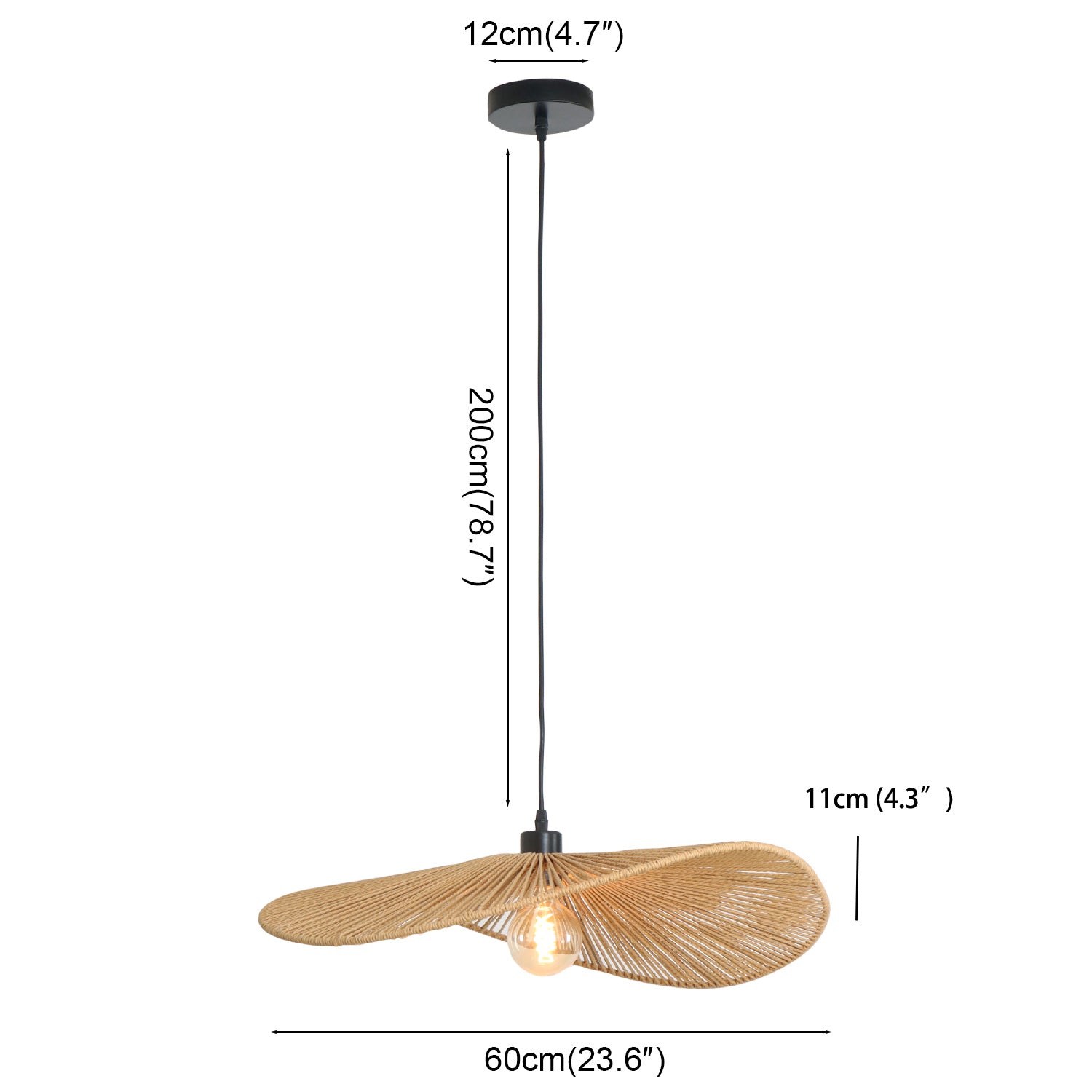 Boho 1 Light Hand-Woven Rattan Farmhouse Pendant Light