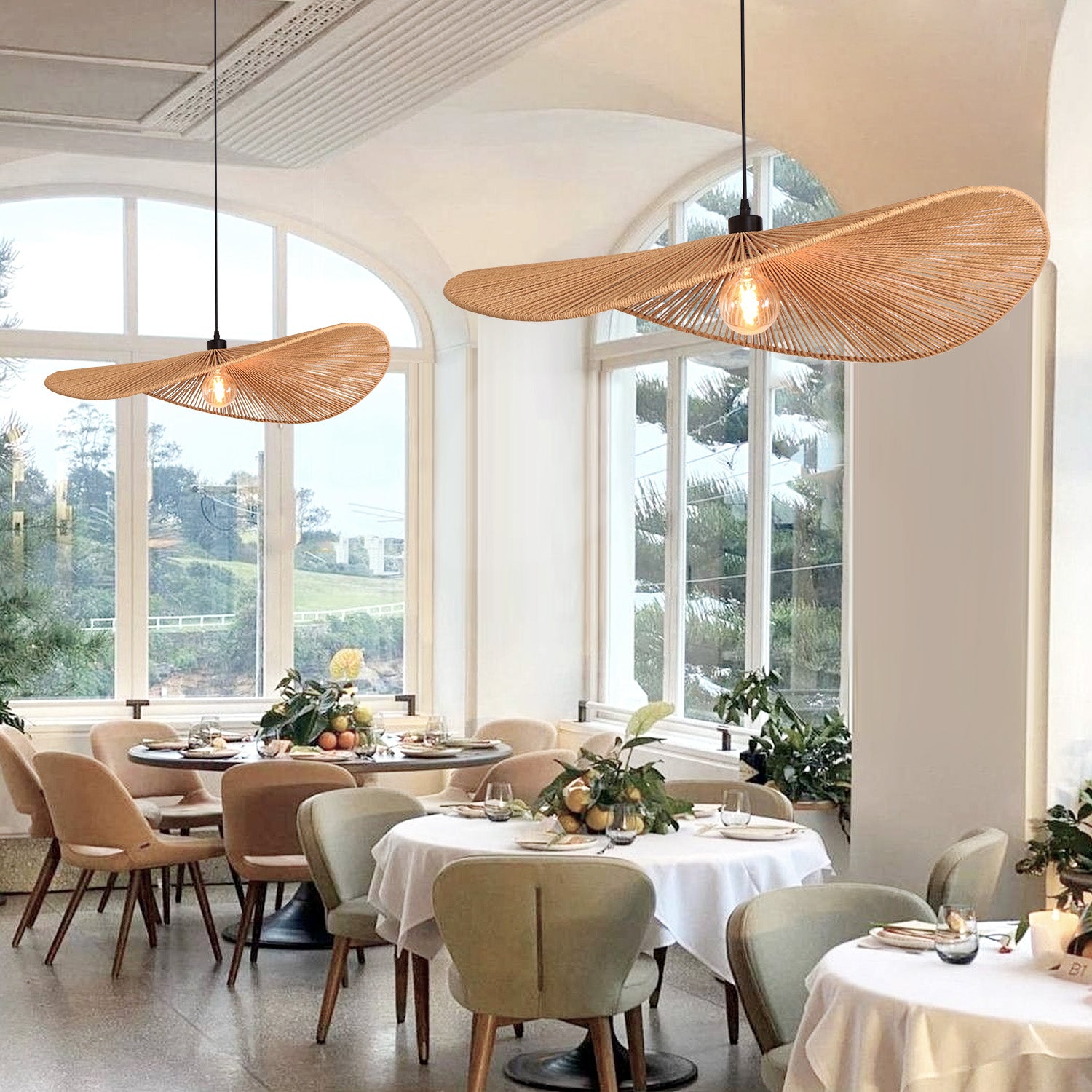 Boho 1 Light Hand-Woven Rattan Farmhouse Pendant Light