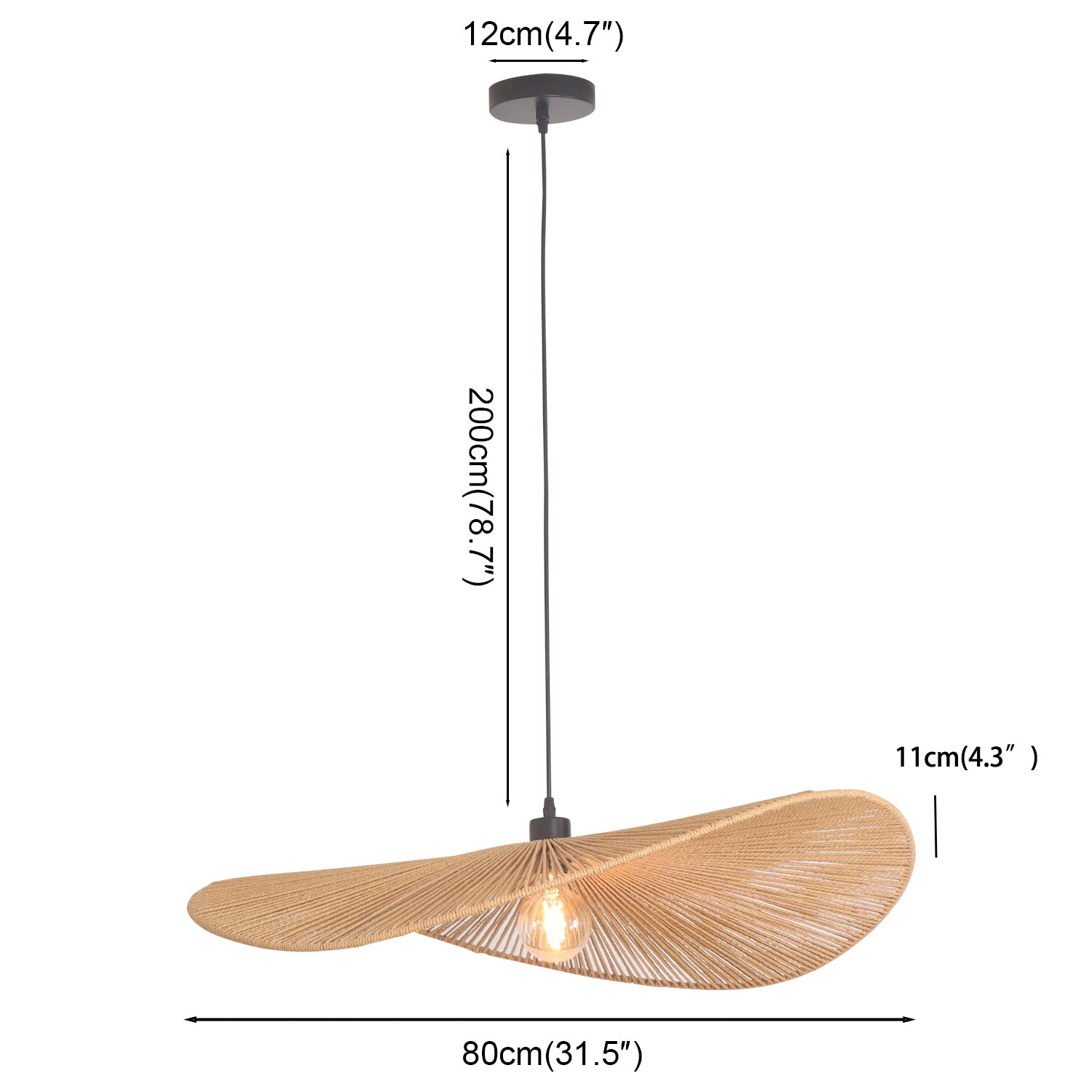 Boho 1 Light Hand-Woven Rattan Farmhouse Pendant Light