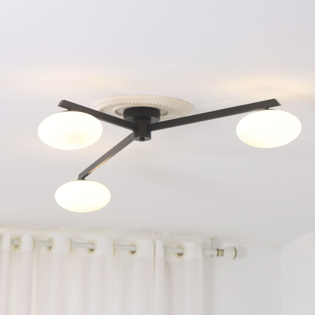 55 In. 3-Light Branch White Glass Semi-Flush Mount with G9 Bulb Base