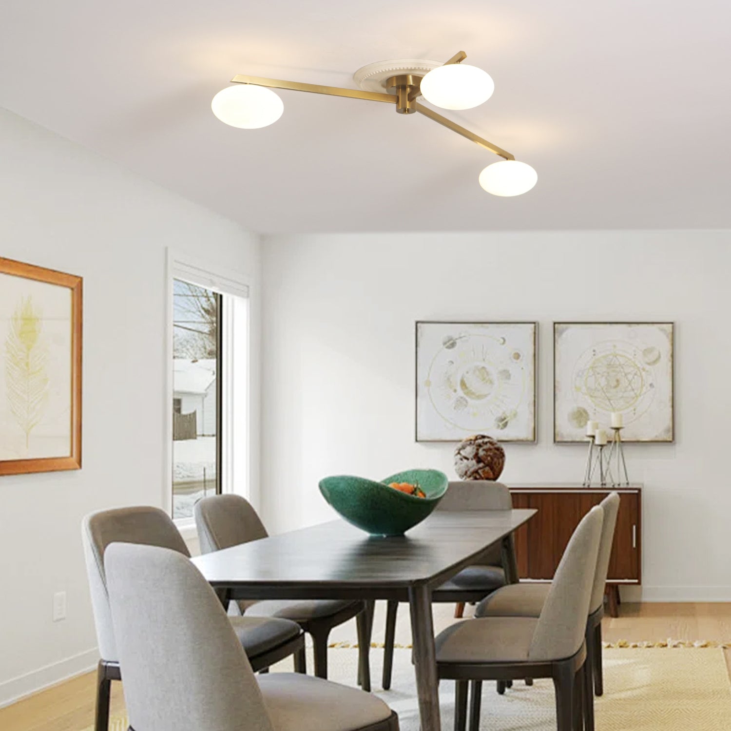 55 In. 3-Light Branch White Glass Semi-Flush Mount with G9 Bulb Base