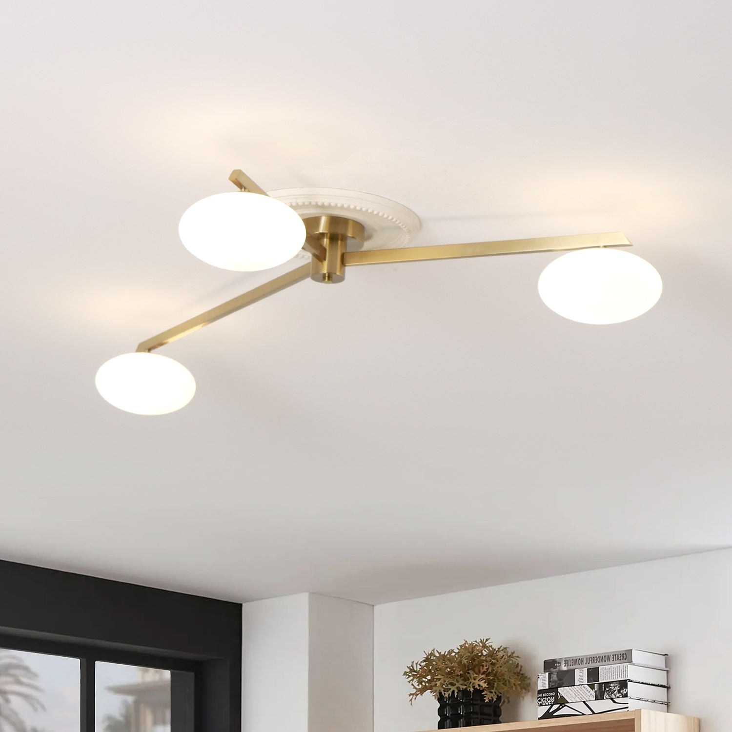 55 In. 3-Light Branch White Glass Semi-Flush Mount with G9 Bulb Base