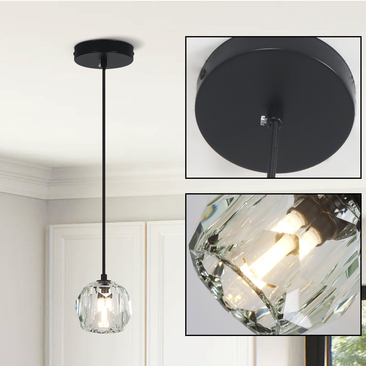 1-Light 4.7" Mini-Pendant Light with Crystal Ball Shade,G9 Bulb