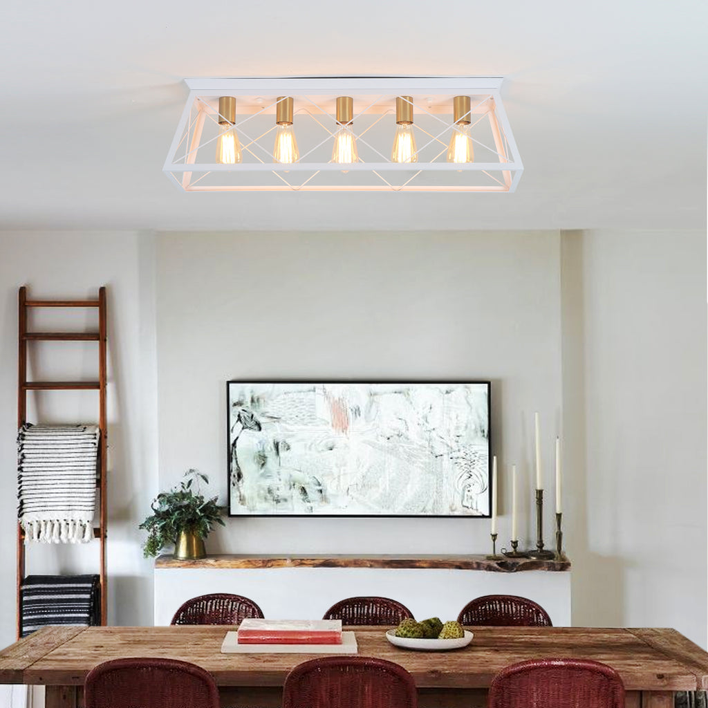 31.5 Inch 5 Lights Vintage Farmhouse Flush Mount Ceiling Fixture for Living Room Dining Room