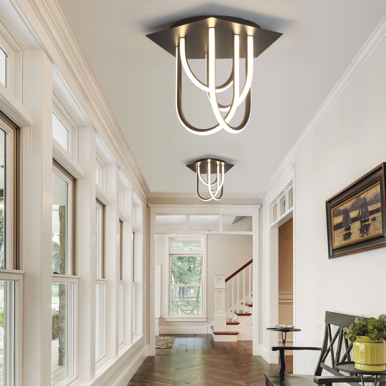 19.6 in. 4 Lights Black Integrated LED Triack Dimmable Flush Mount with 3000K Warm Light