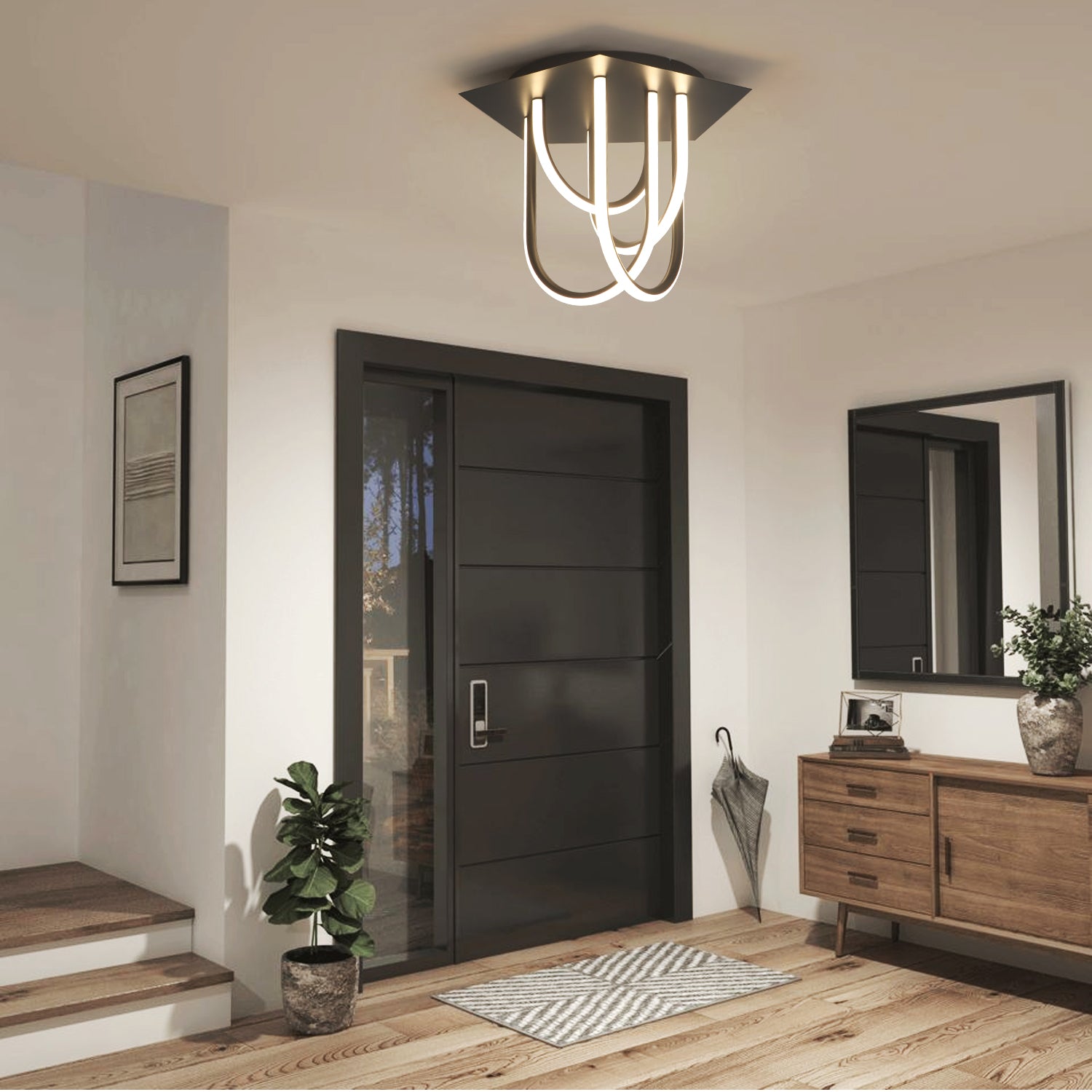 19.6 in. 4 Lights Black Integrated LED Triack Dimmable Flush Mount with 3000K Warm Light