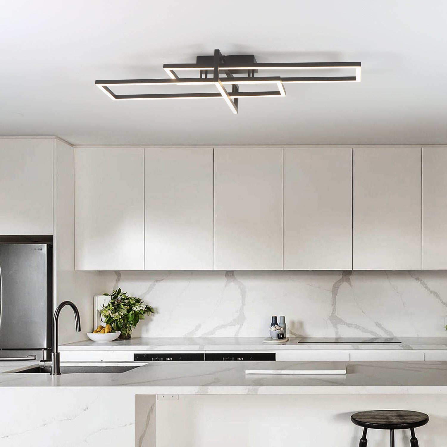 47" 3 Light Gemotric Black Triac Dimmable LED Flush Mount