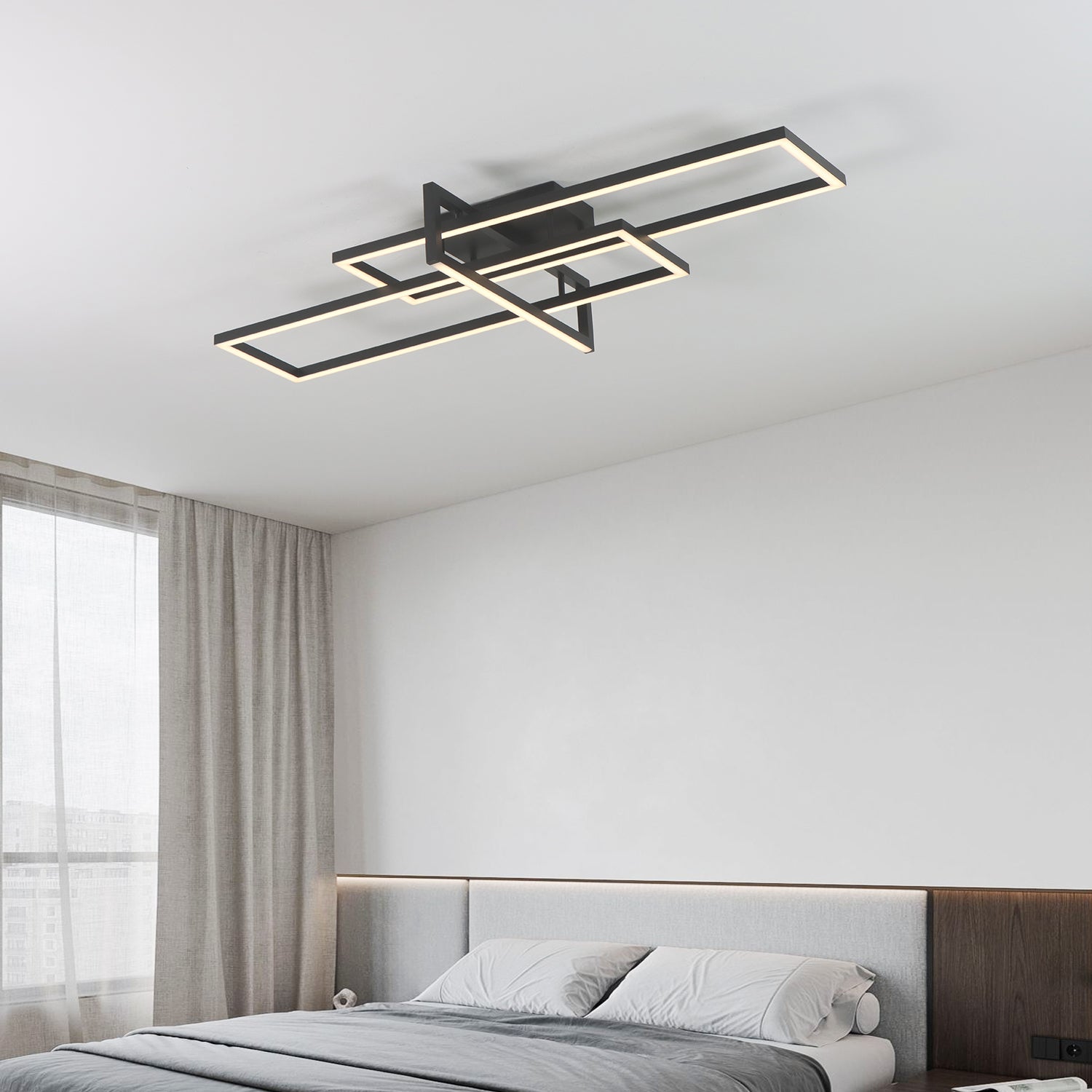 47" 3 Light Gemotric Black Triac Dimmable LED Flush Mount